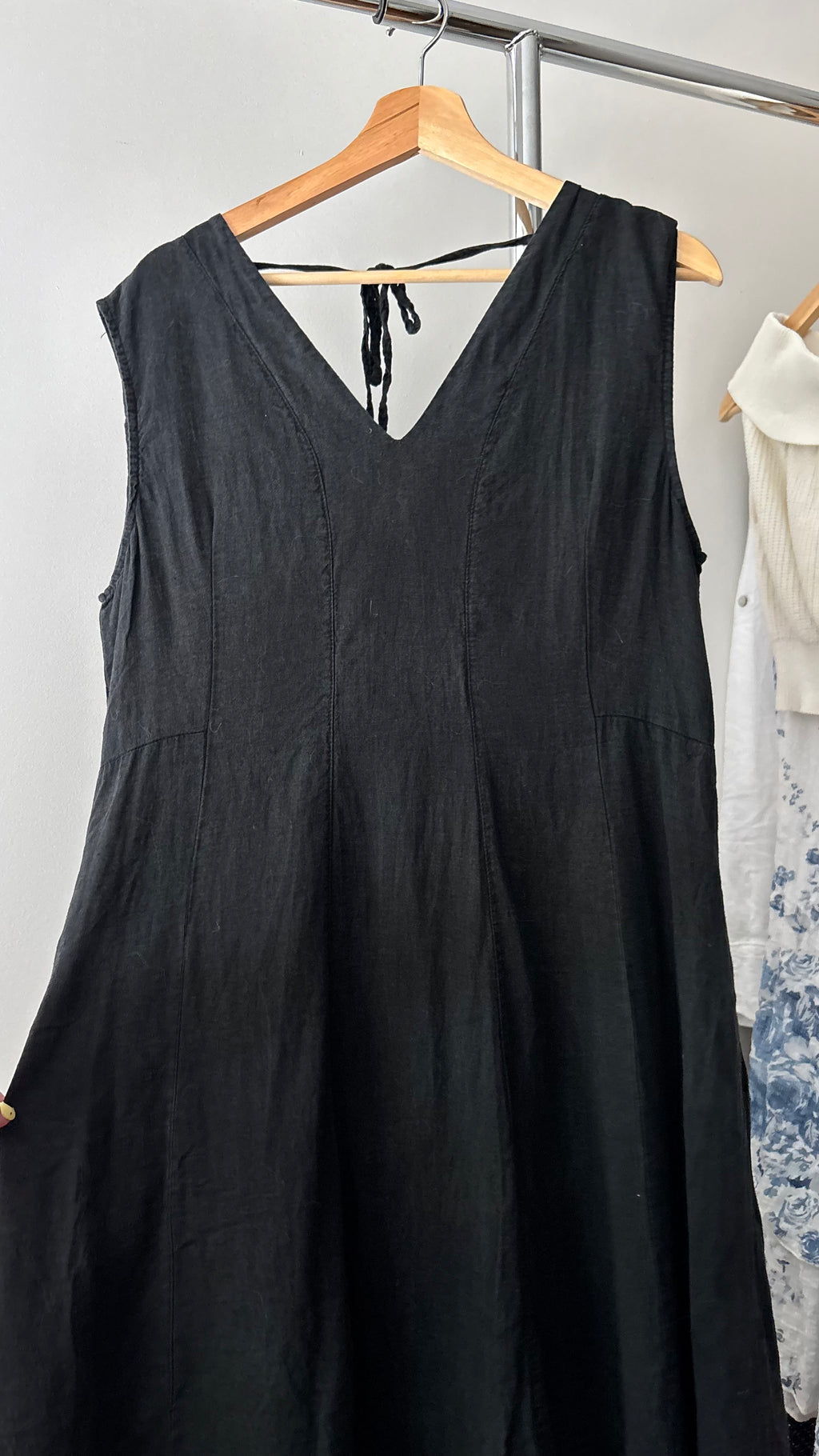 Black Linen Tie-Back Maxi Dress