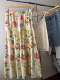 Linen Tiered Floral Maxi Skirt with Pockets