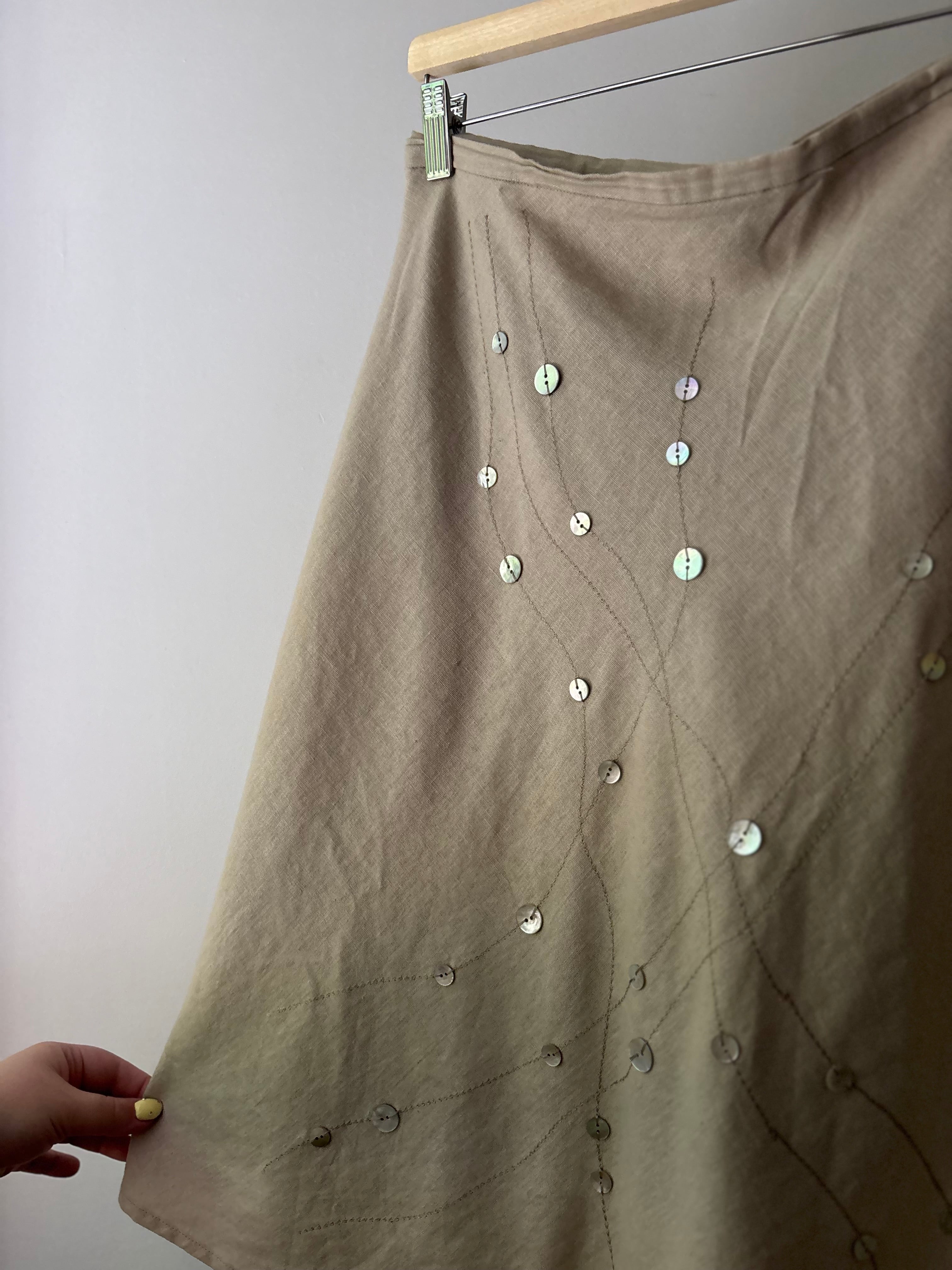 Y2K Linen Midi Skirt with Button Design | 40" waist