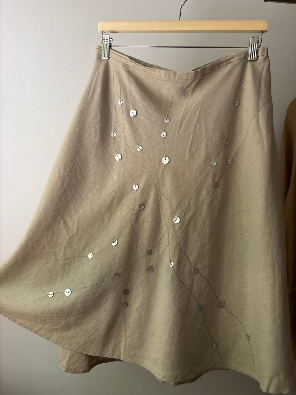 Y2K Linen Midi Skirt with Button Design | 40" waist