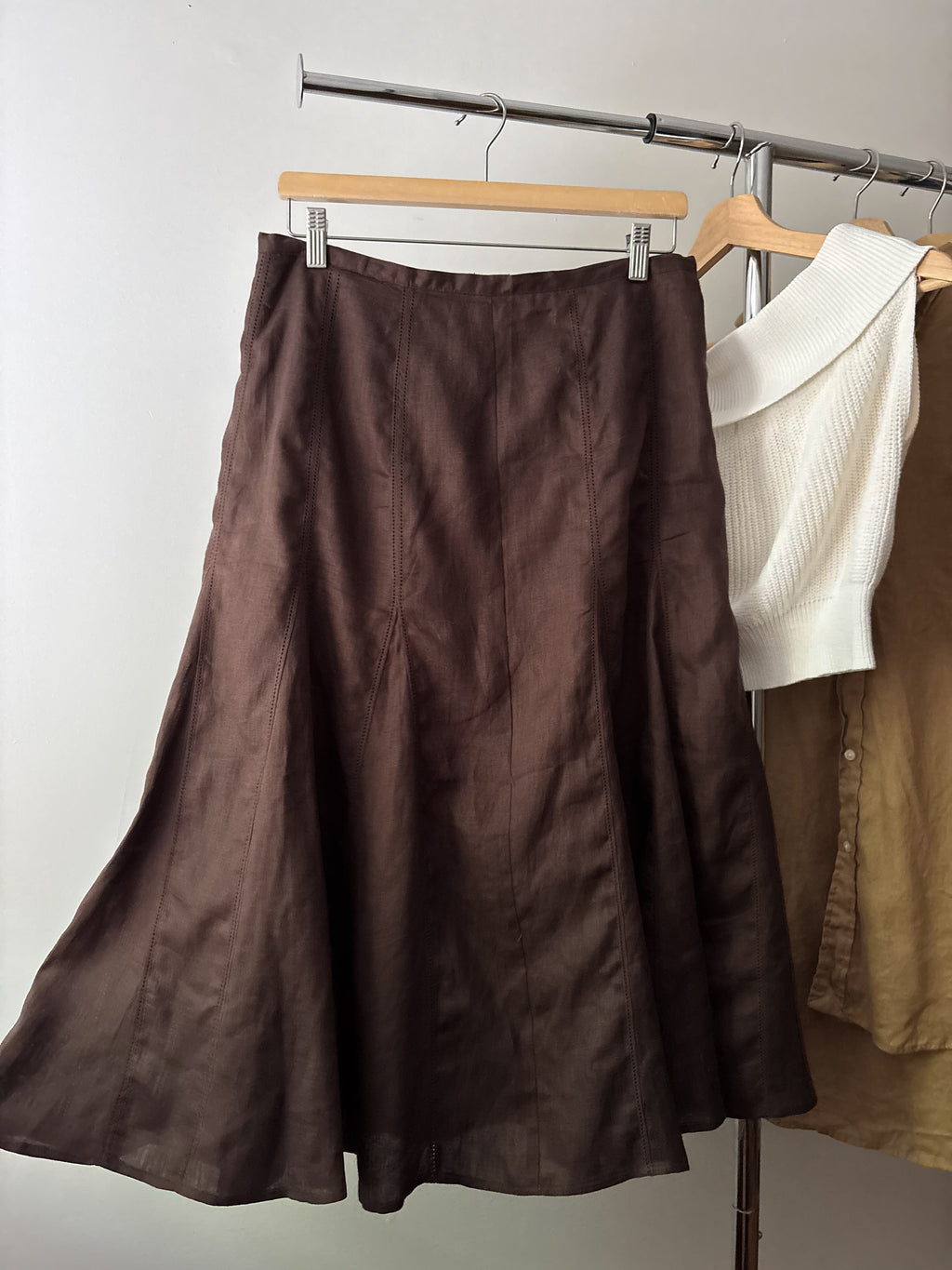 1990s Brown Linen Maxi Skirt | 30" waist