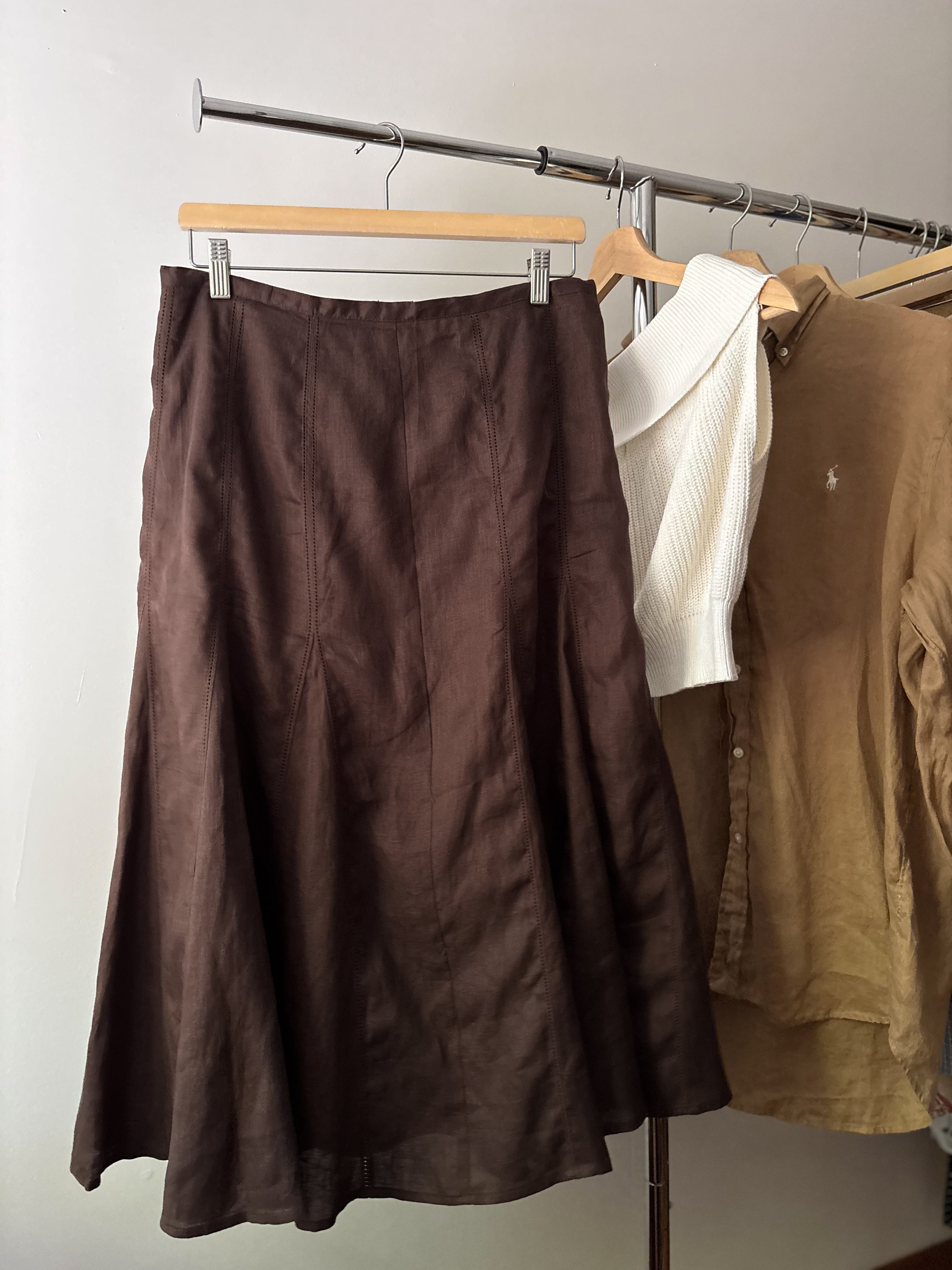 1990s Brown Linen Maxi Skirt | 30" waist