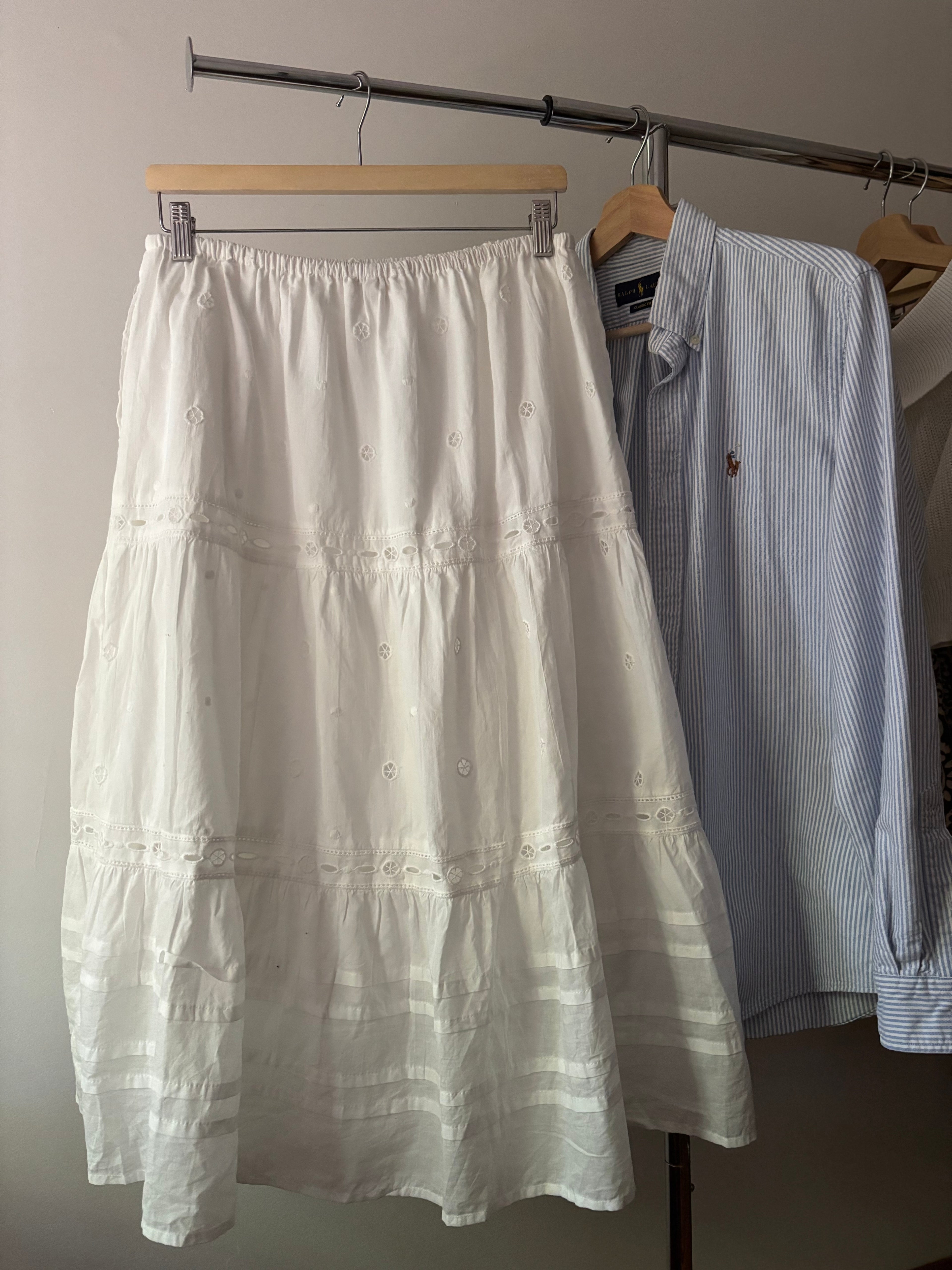 Embroidered Tiered Cotton Maxi Skirt | 29-38" waist