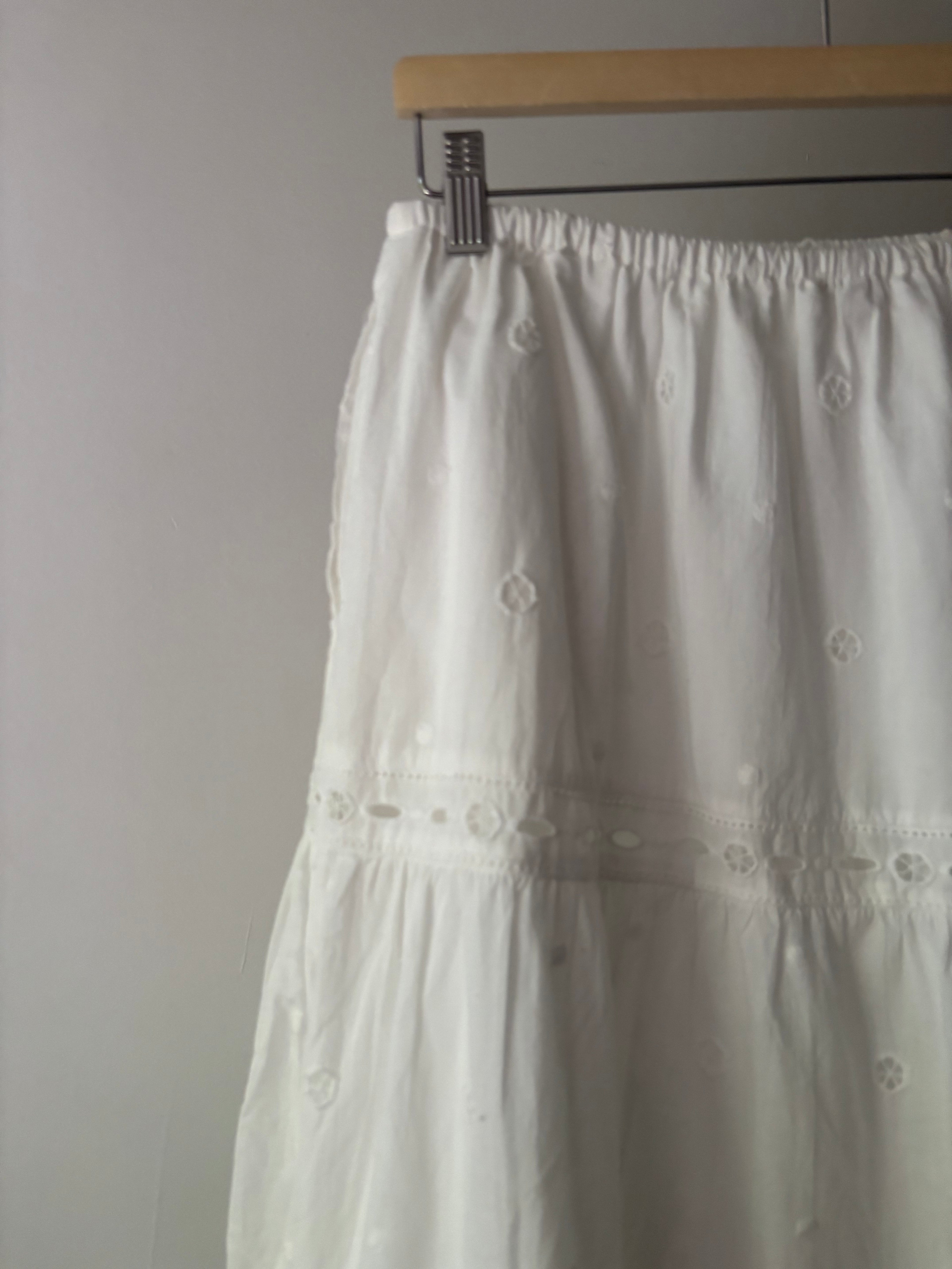 Embroidered Tiered Cotton Maxi Skirt | 29-38" waist