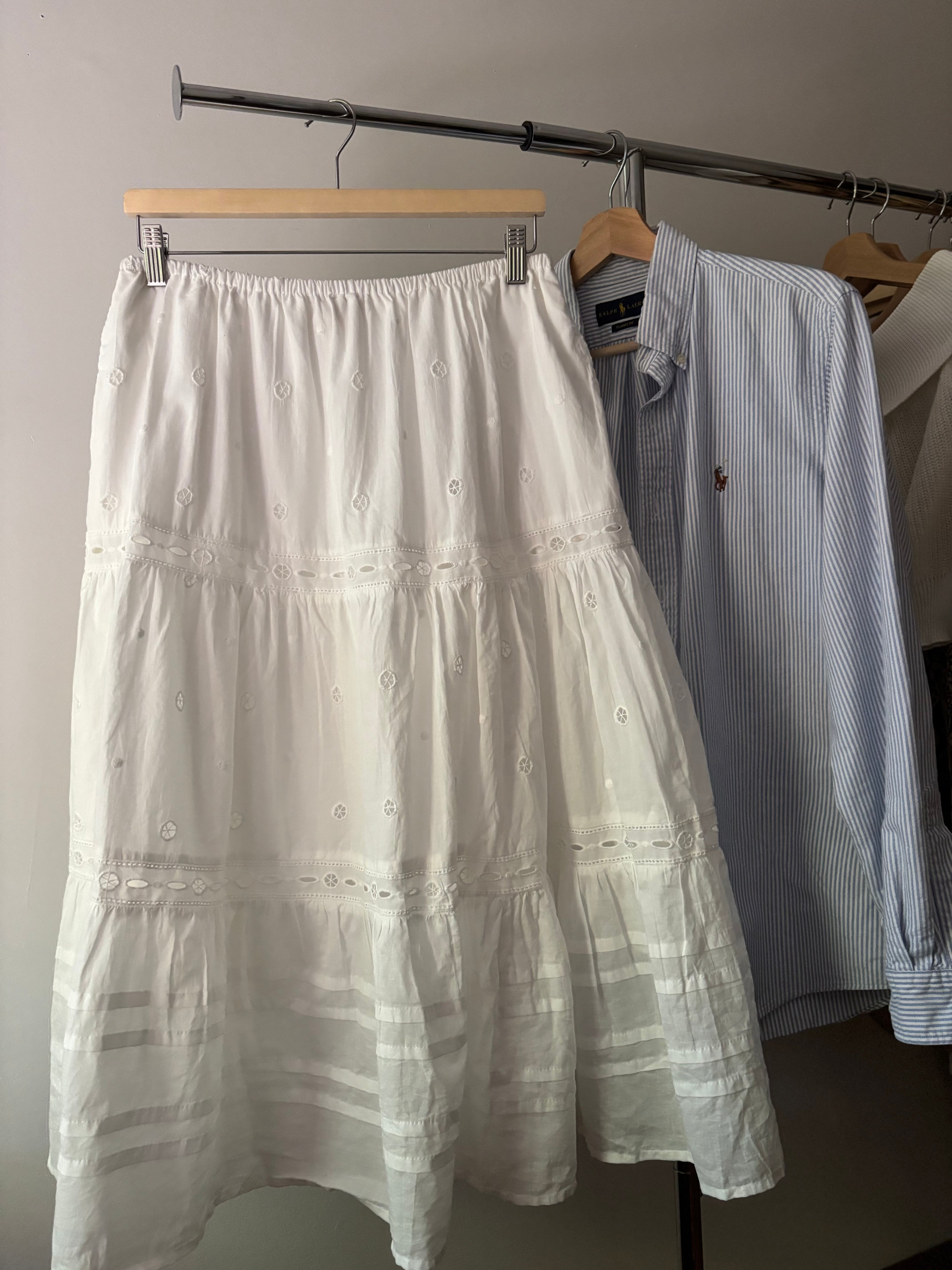 Embroidered Tiered Cotton Maxi Skirt | 29-38" waist