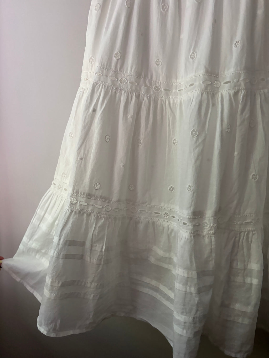 Embroidered Tiered Cotton Maxi Skirt | 29-38" waist