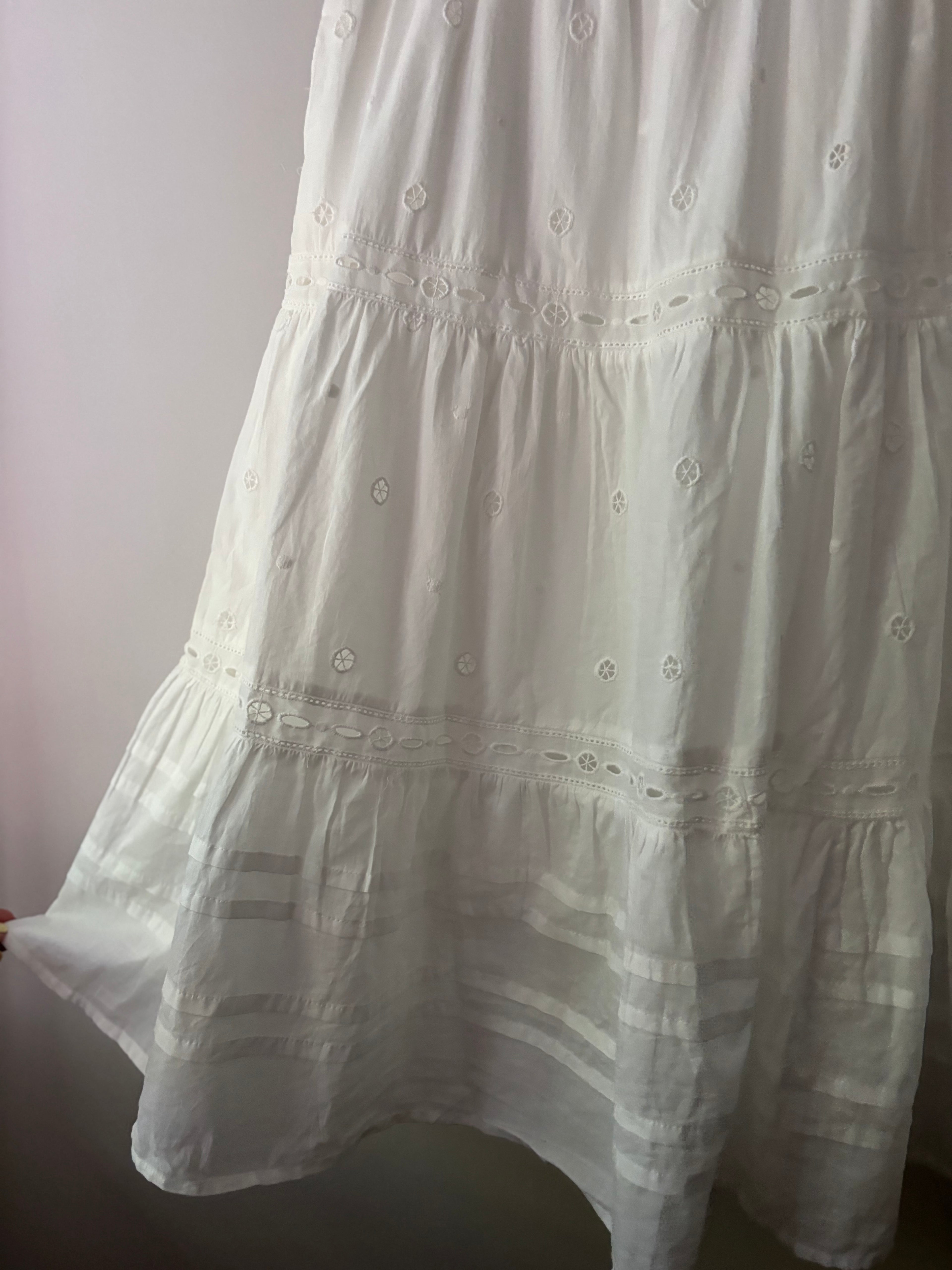 Embroidered Tiered Cotton Maxi Skirt | 29-38" waist
