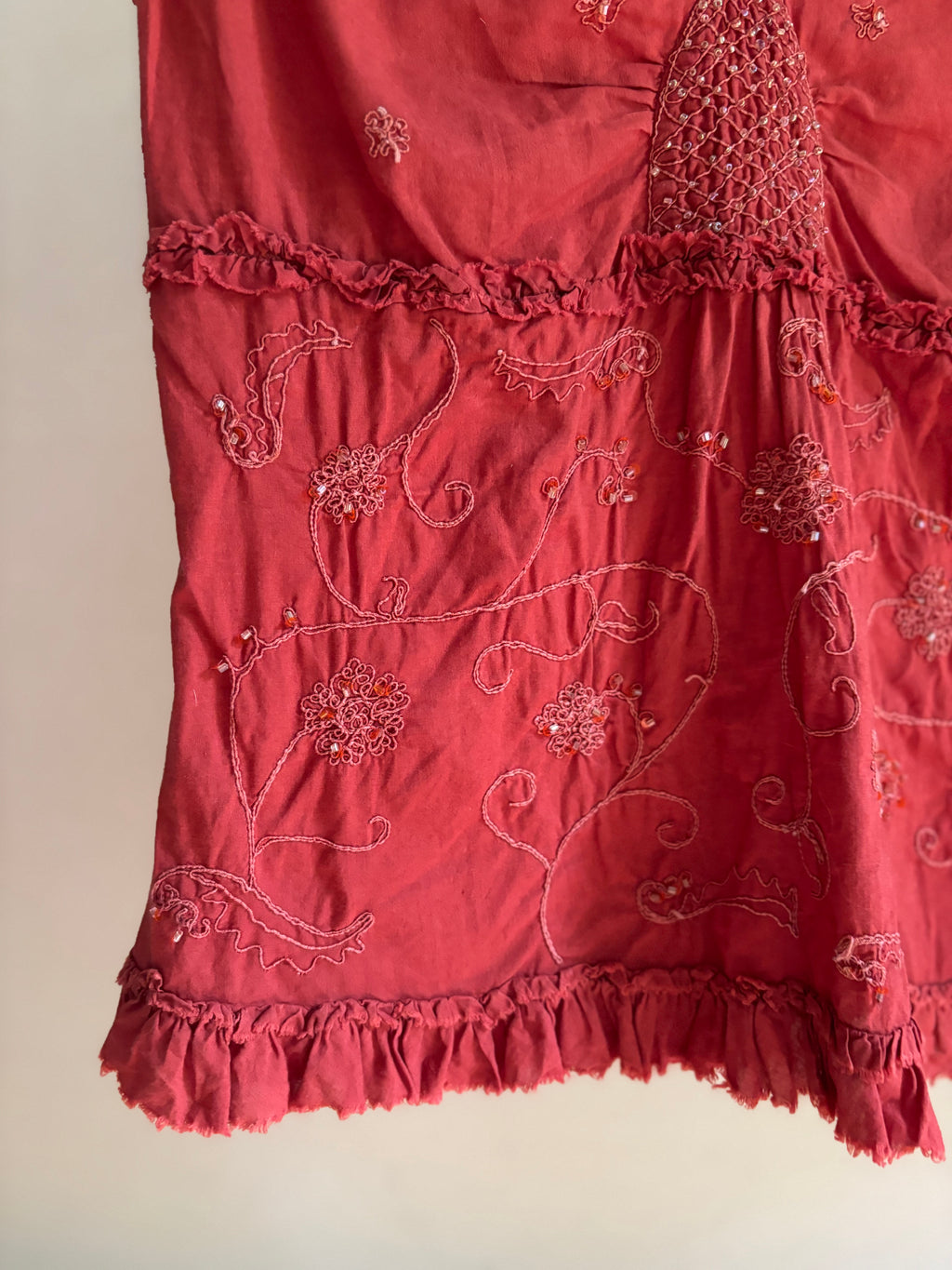 Y2K Vintage Orange Cotton Top with Embroidery & Beading