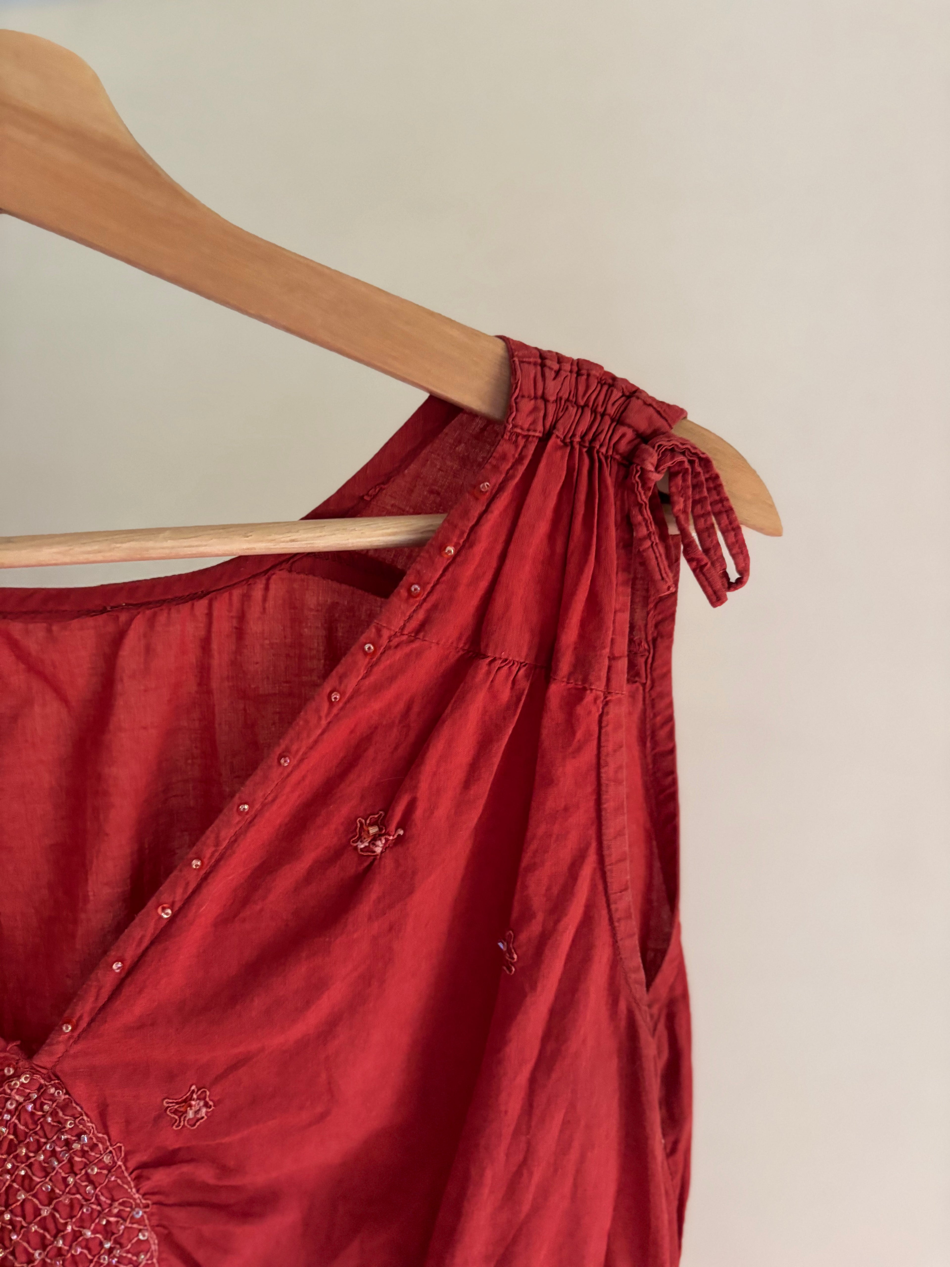 Y2K Vintage Orange Cotton Top with Embroidery & Beading