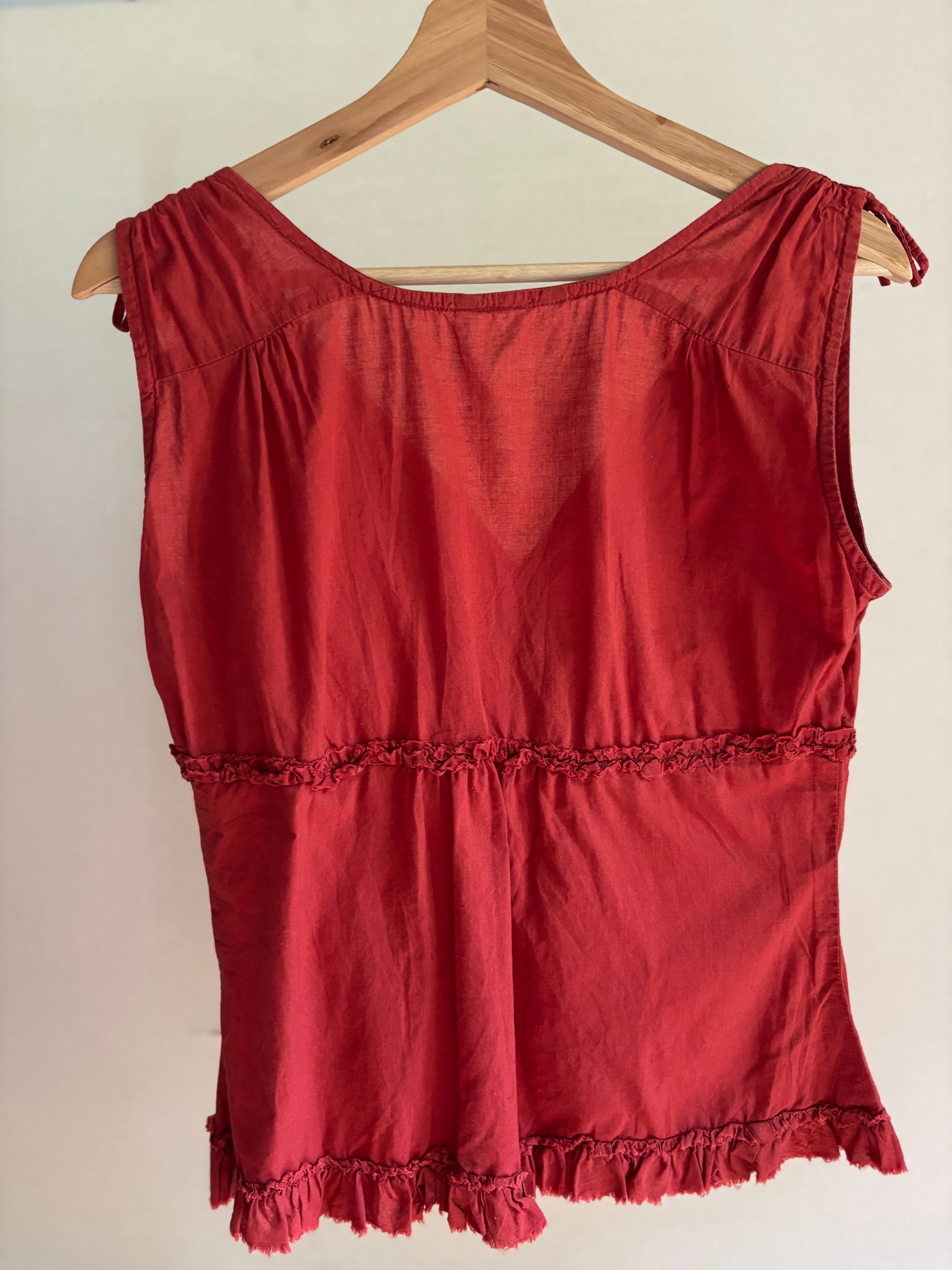Y2K Vintage Orange Cotton Top with Embroidery & Beading