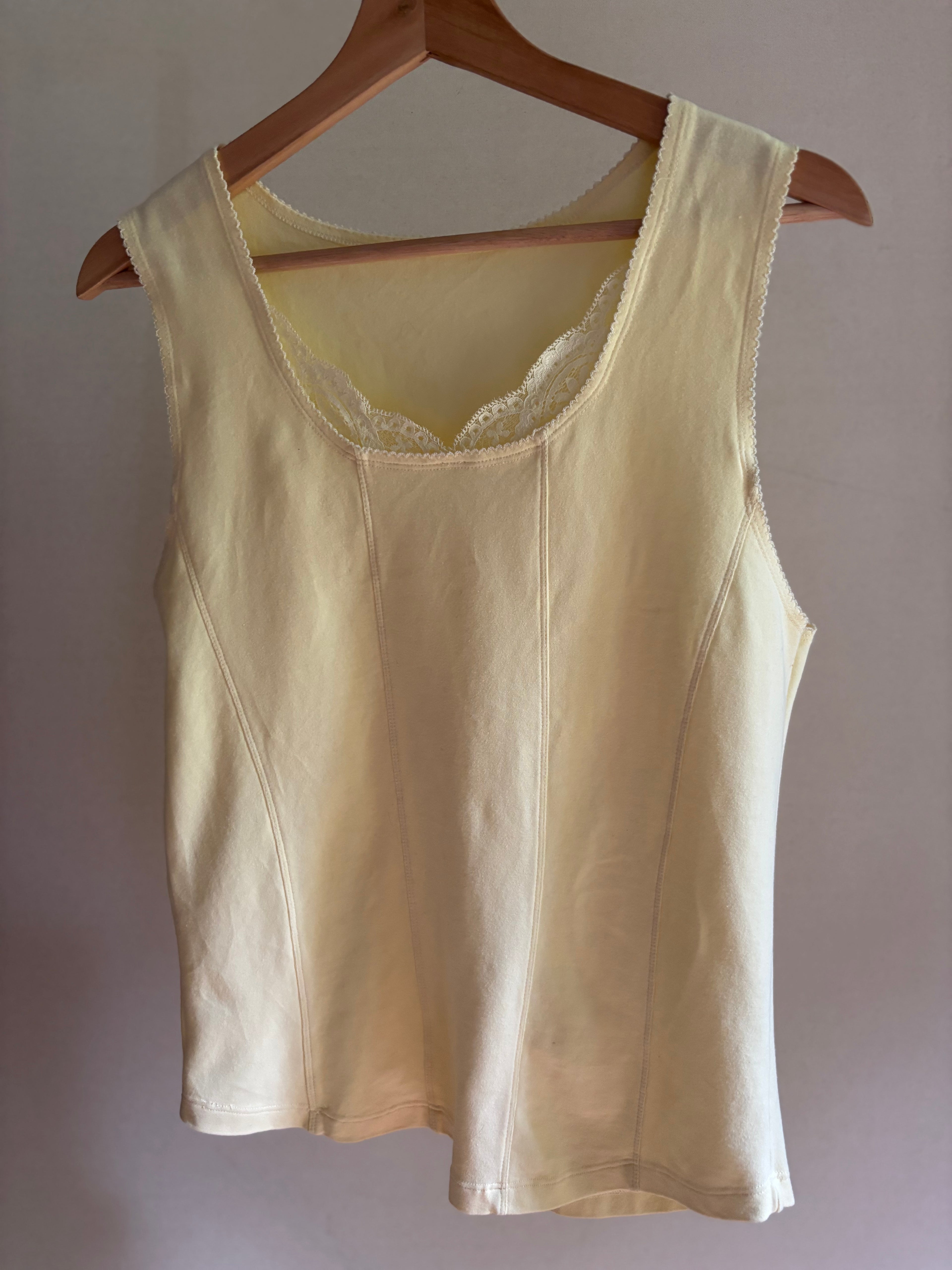 1990s Yellow Corset Style Tank Top with Lace