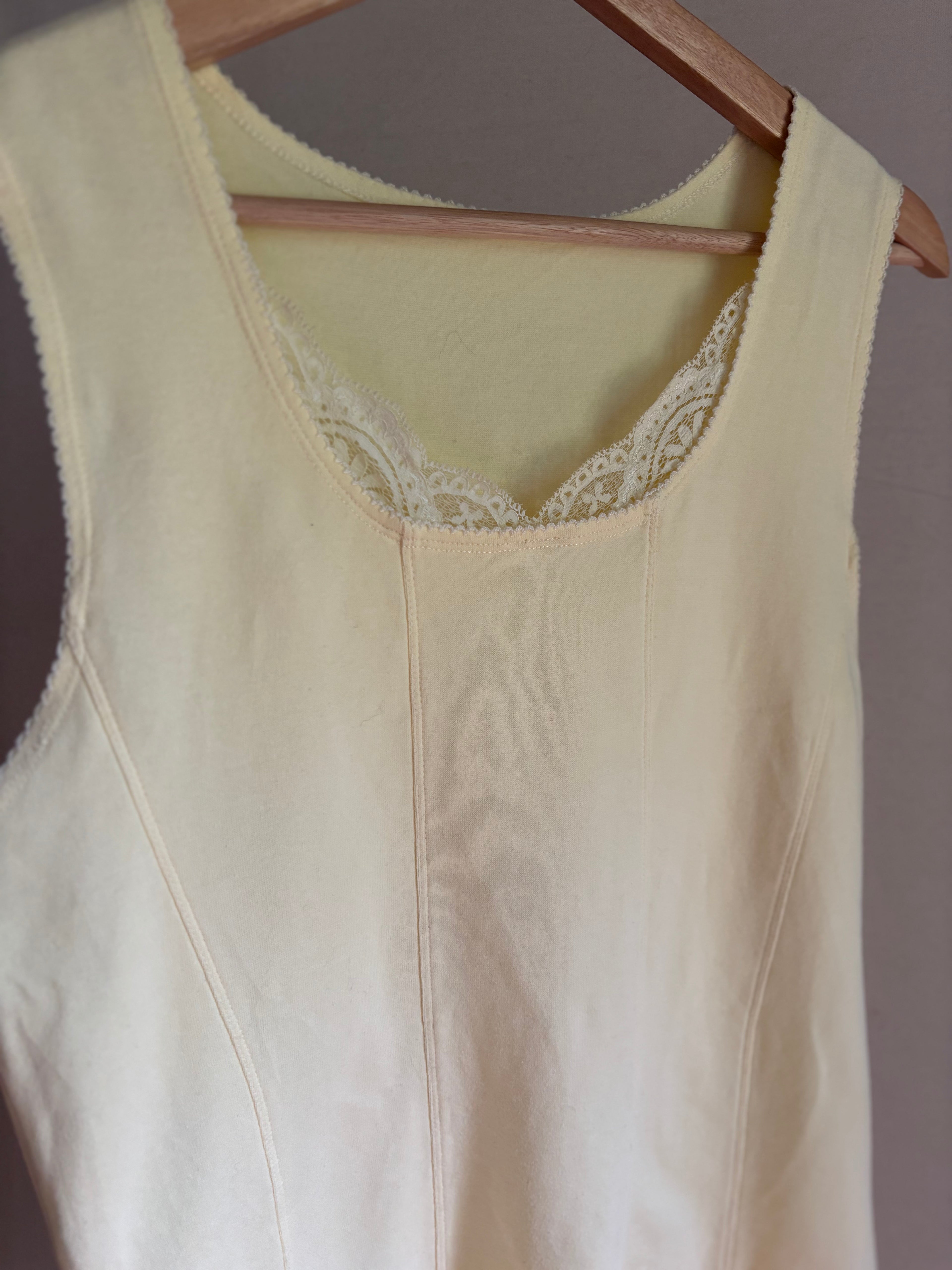 1990s Yellow Corset Style Tank Top with Lace