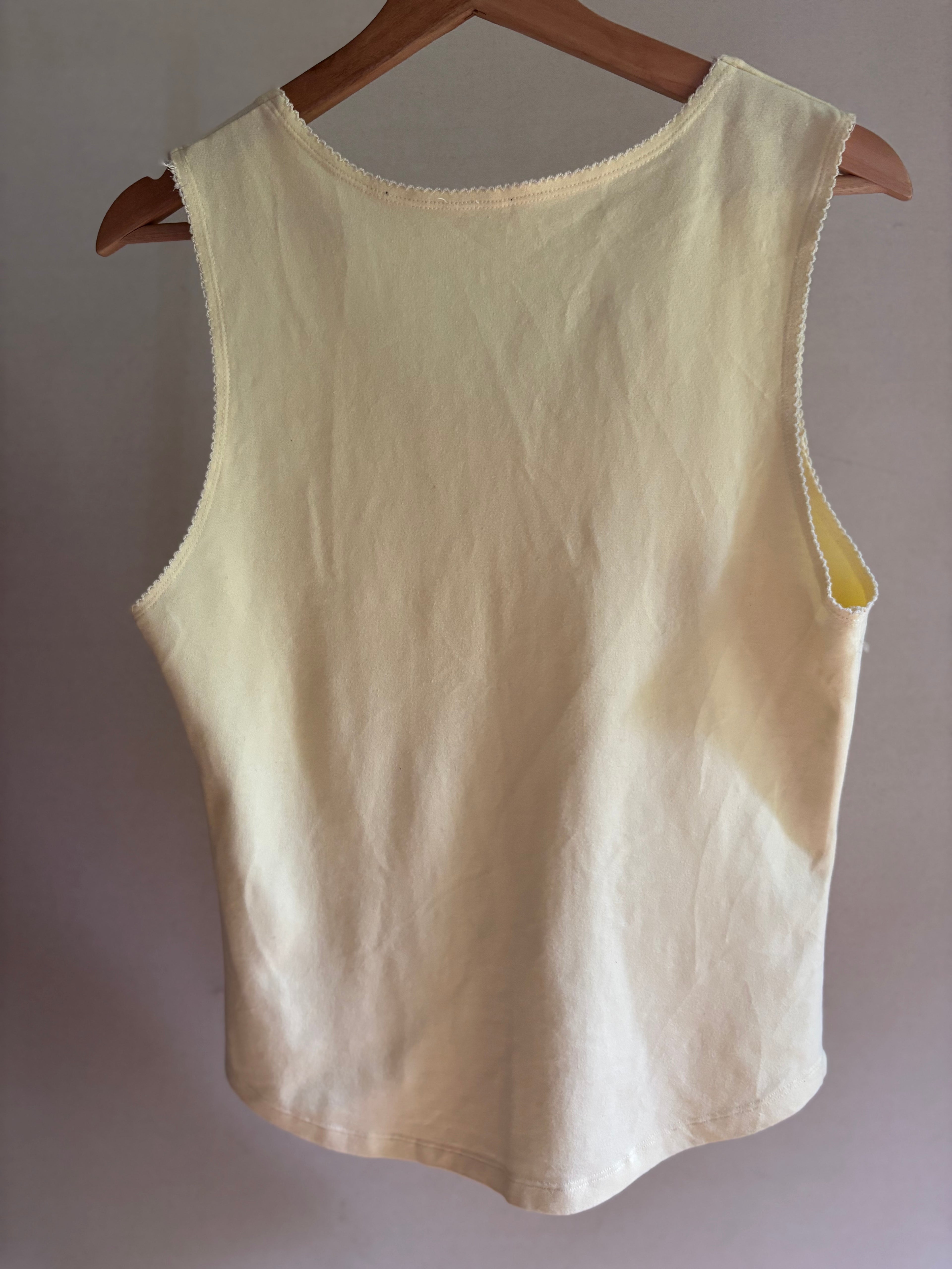1990s Yellow Corset Style Tank Top with Lace