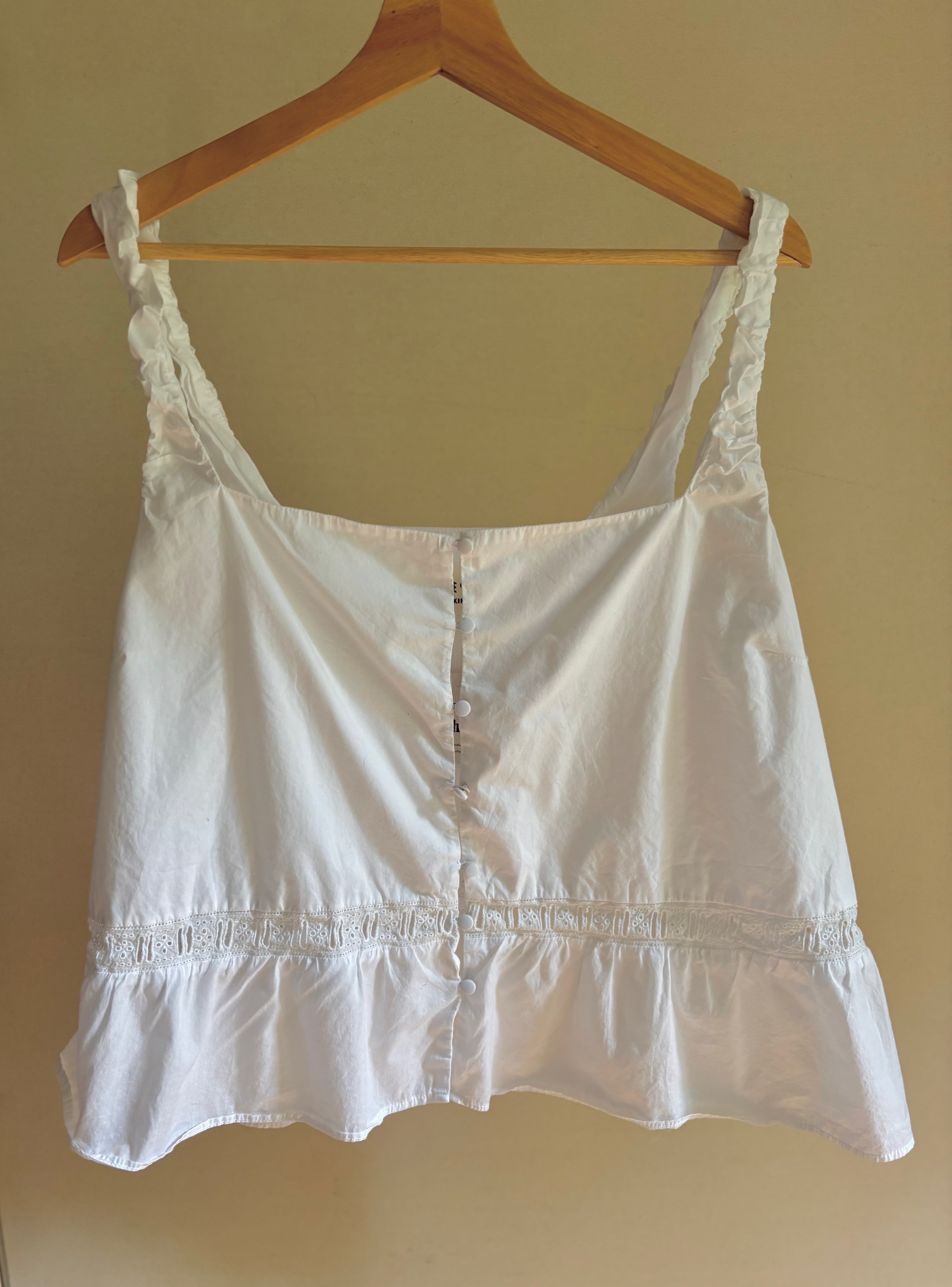 White Cotton Flowy Crop Top with Ruffle