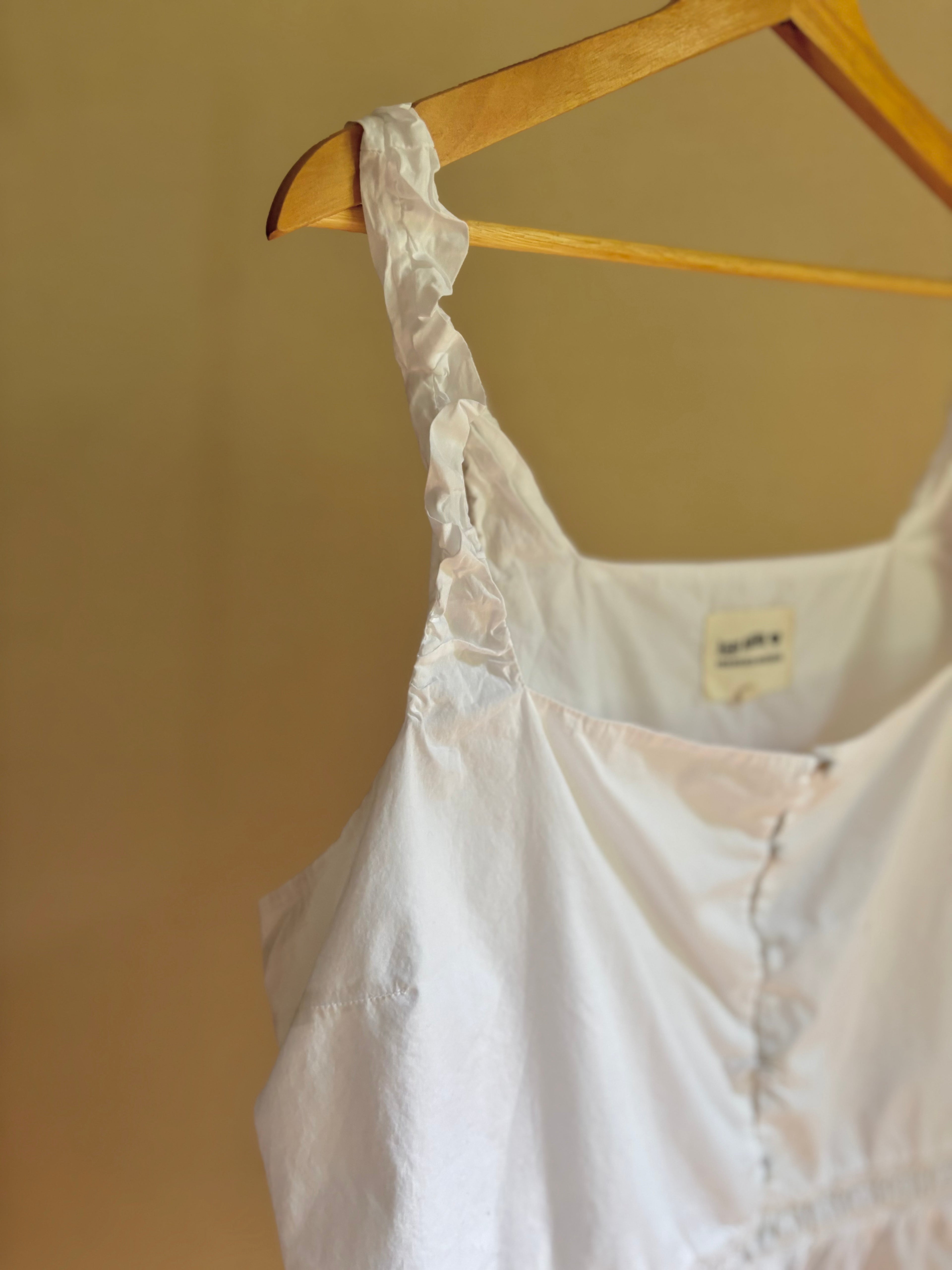 White Cotton Flowy Crop Top with Ruffle