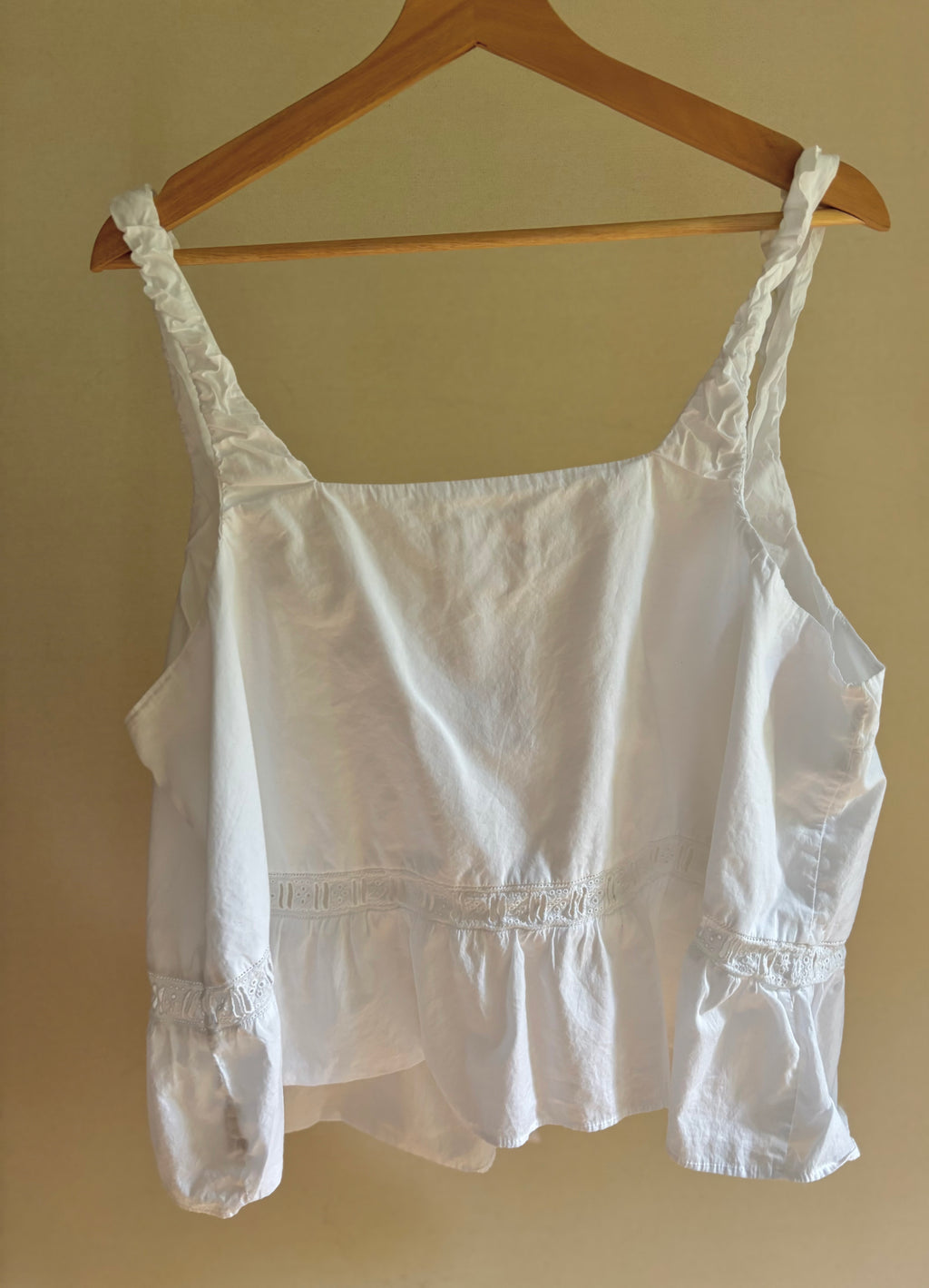 White Cotton Flowy Crop Top with Ruffle