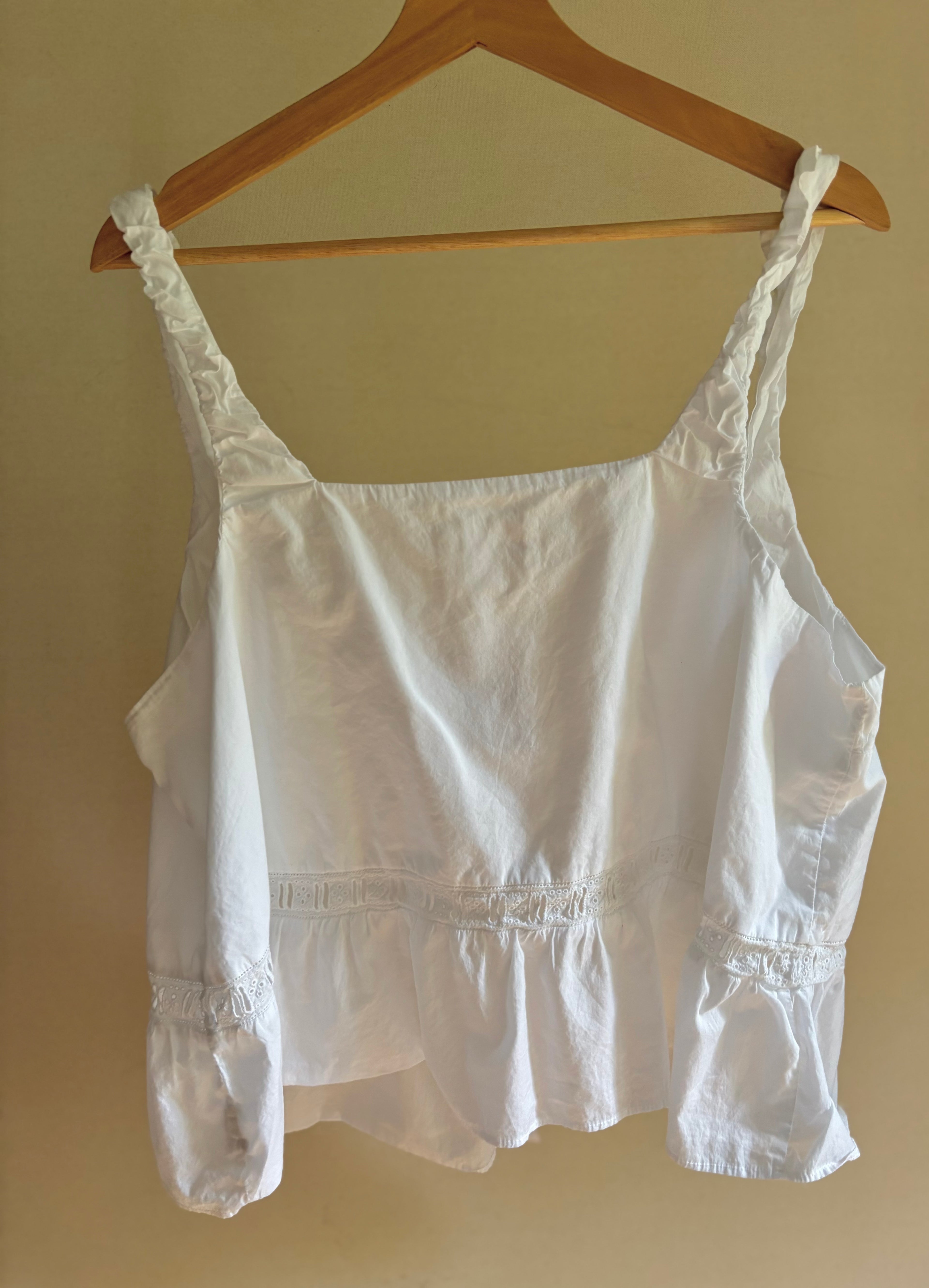 White Cotton Flowy Crop Top with Ruffle