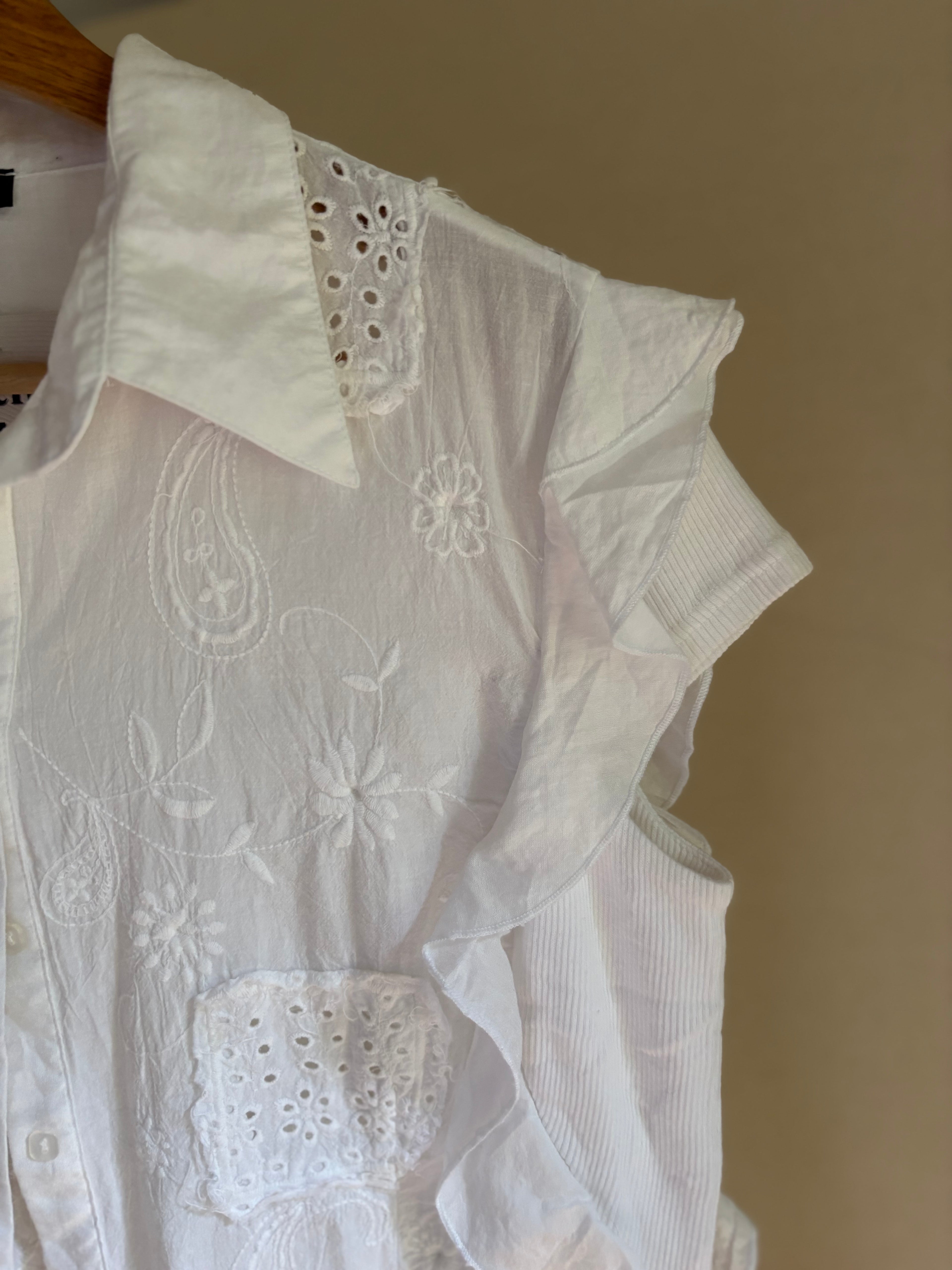 Y2K Cotton Patchwork Top with Ruffles