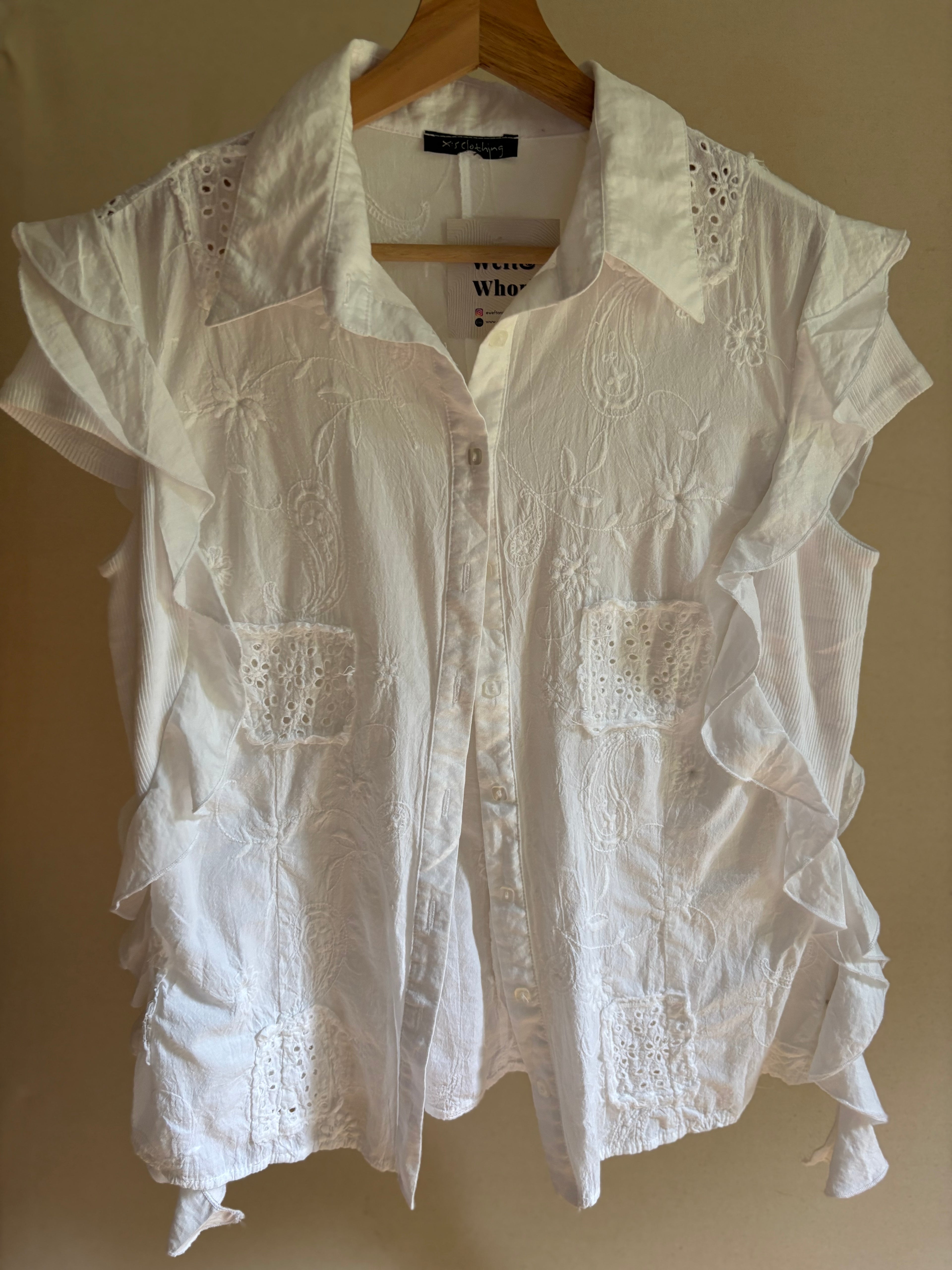 Y2K Cotton Patchwork Top with Ruffles