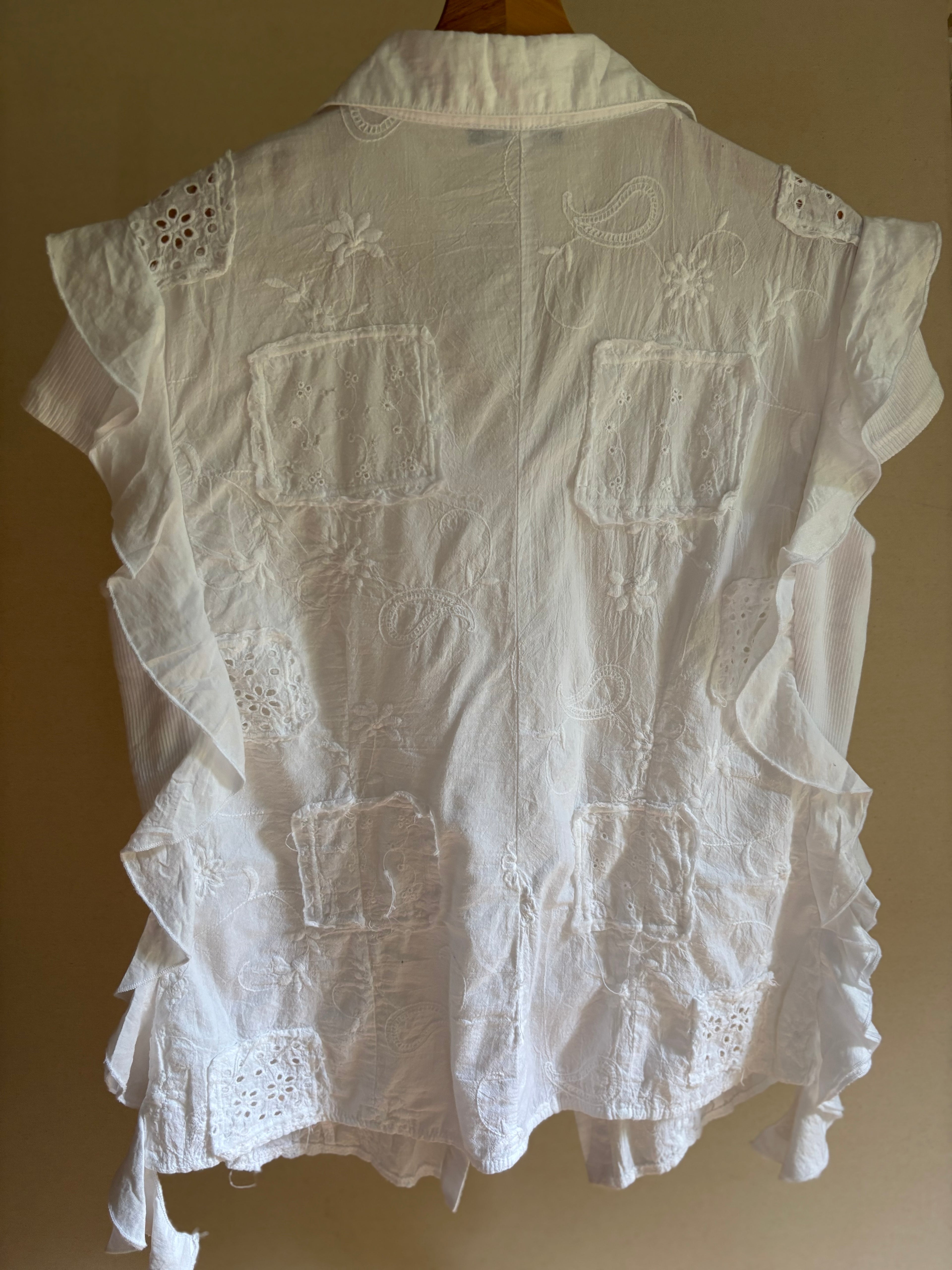 Y2K Cotton Patchwork Top with Ruffles