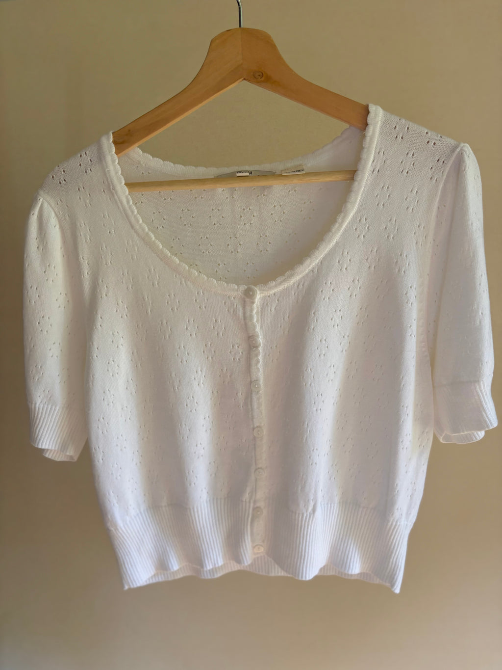 Soft White Pointelle Cotton Cardigan
