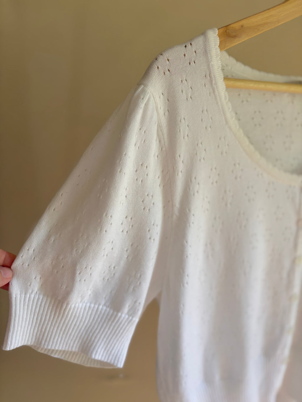 Soft White Pointelle Cotton Cardigan