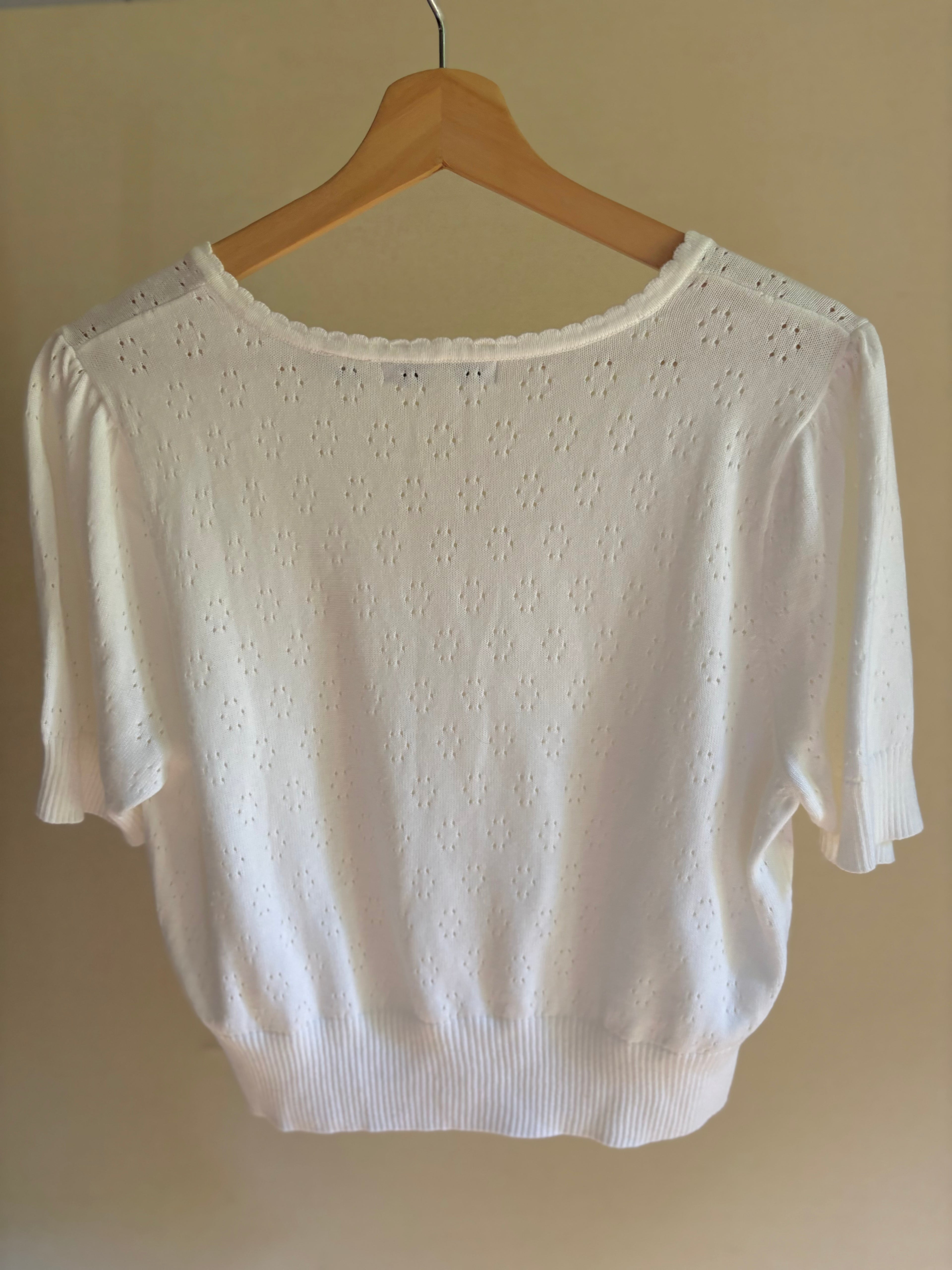 Soft White Pointelle Cotton Cardigan