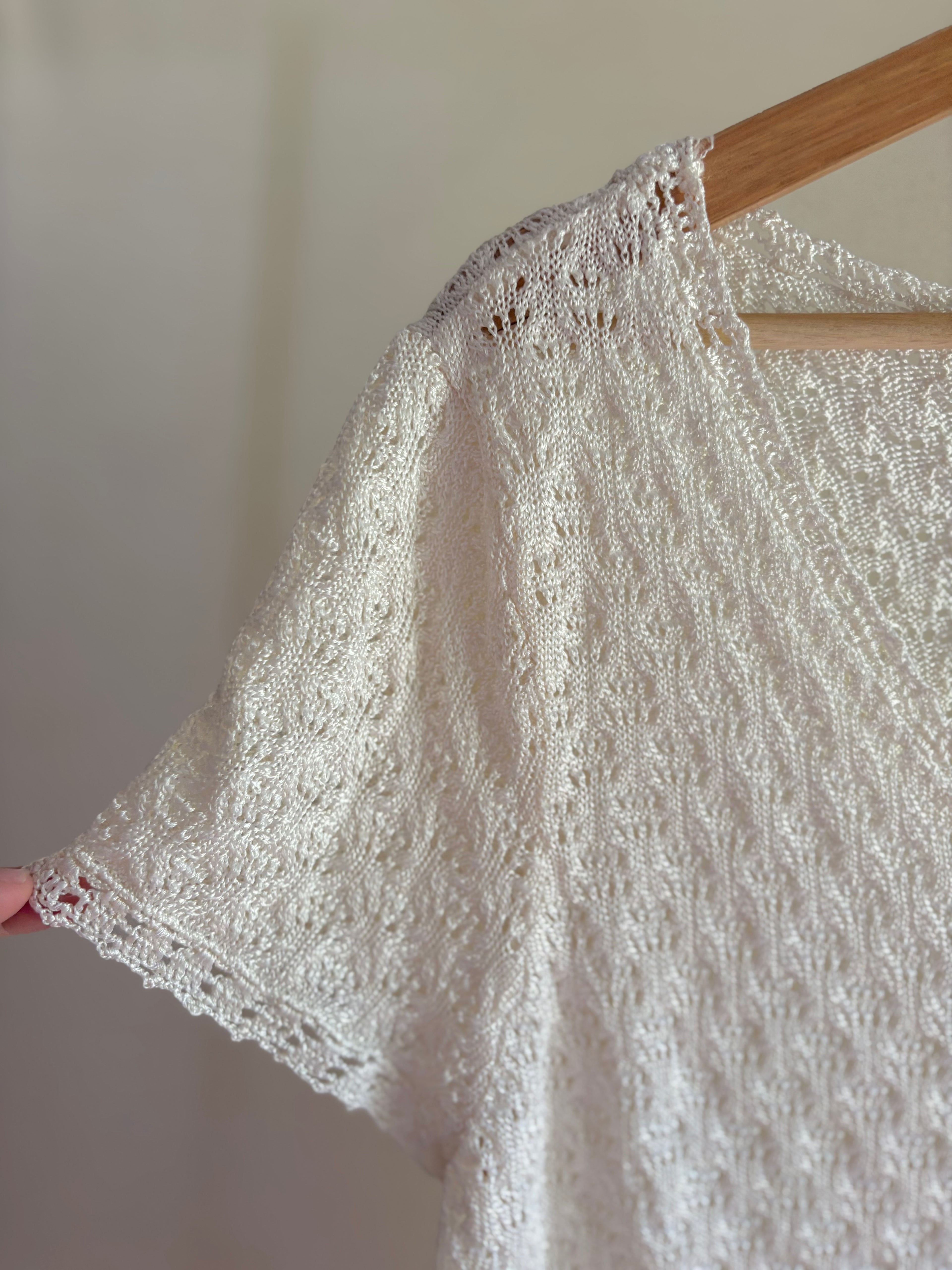 Y2K Cream Crochet Top with Double Hem