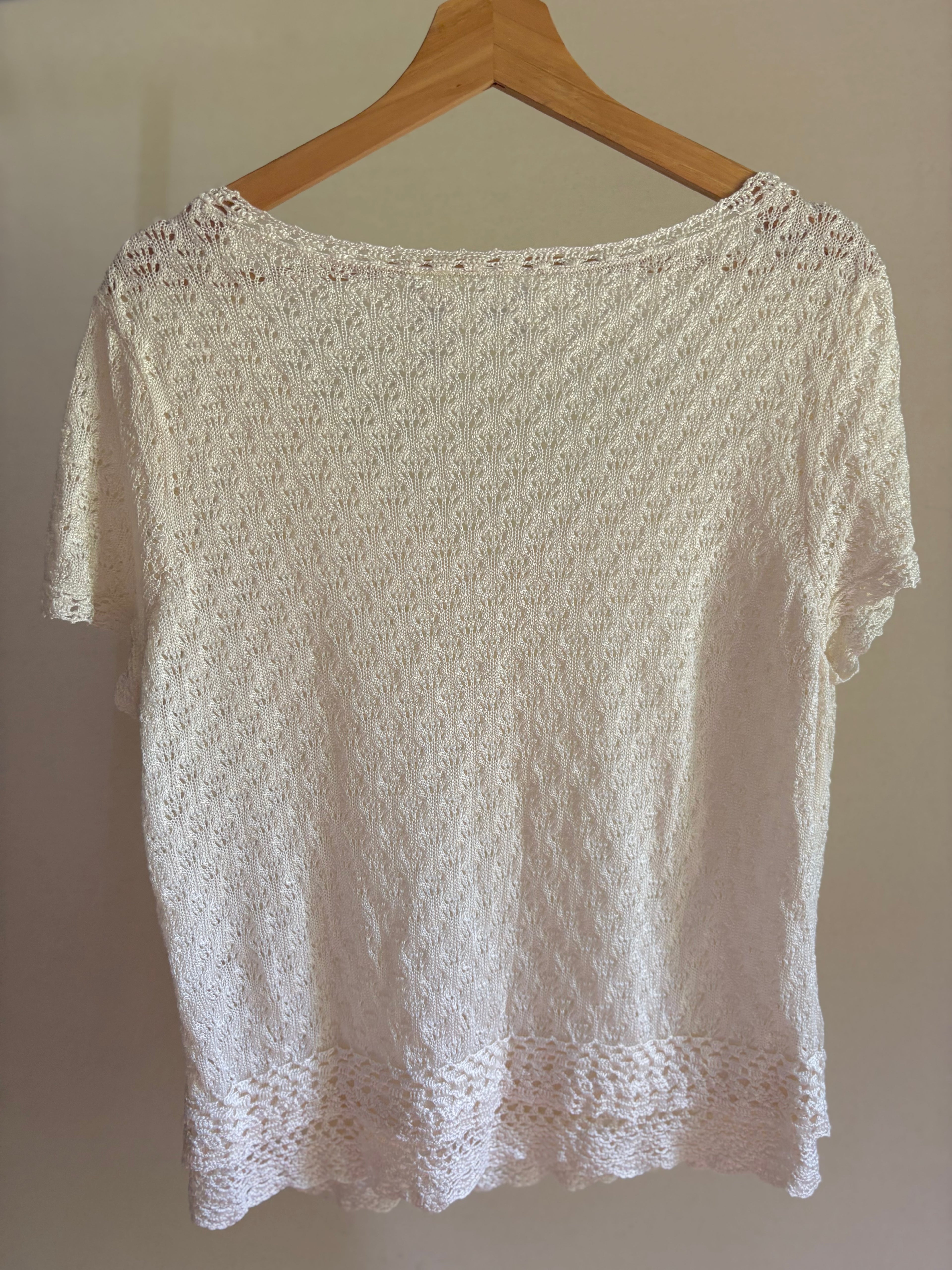 Y2K Cream Crochet Top with Double Hem
