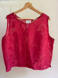 1990s Sheer Boxy Red Floral Tank Top