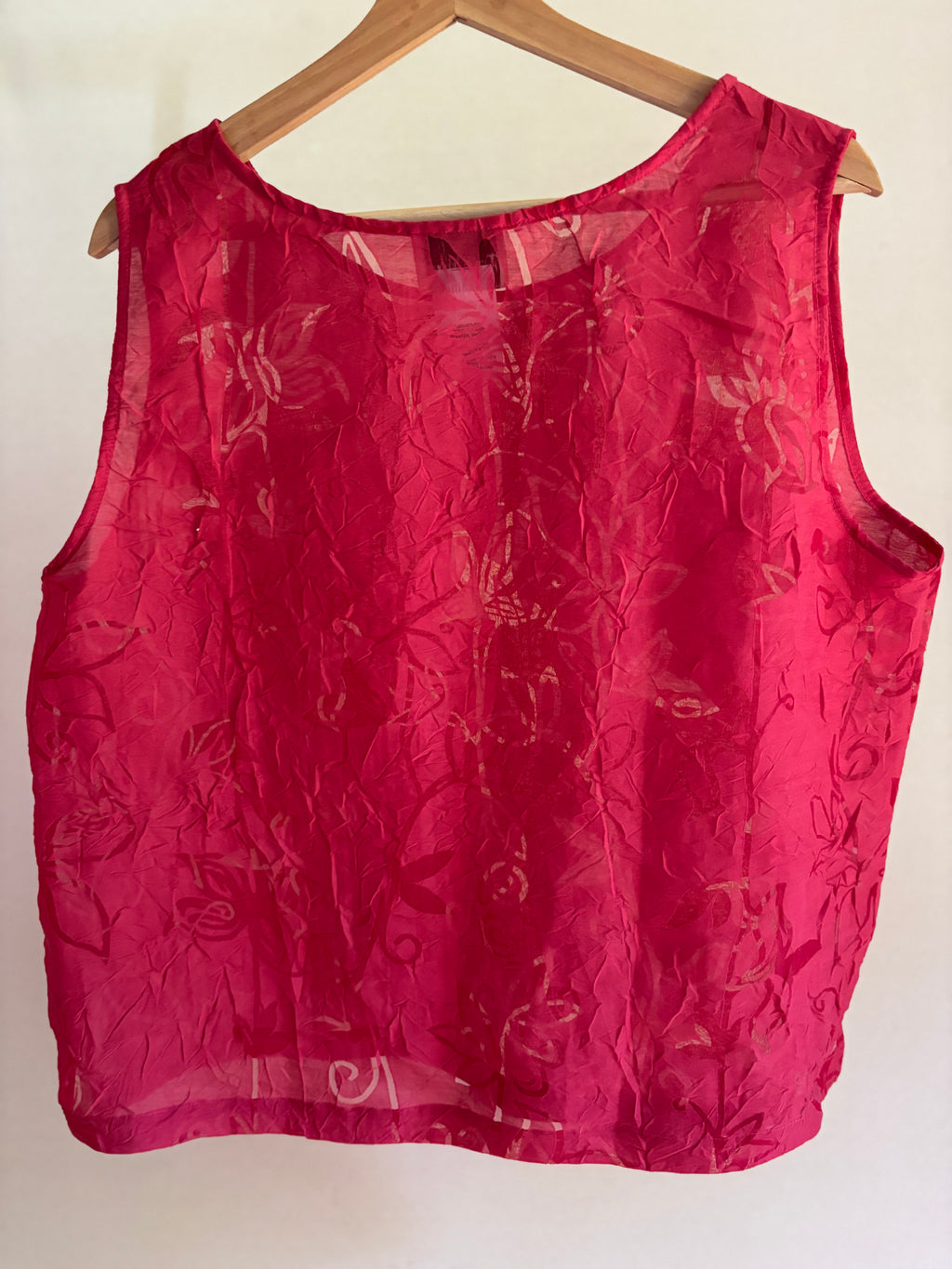 1990s Sheer Boxy Red Floral Tank Top