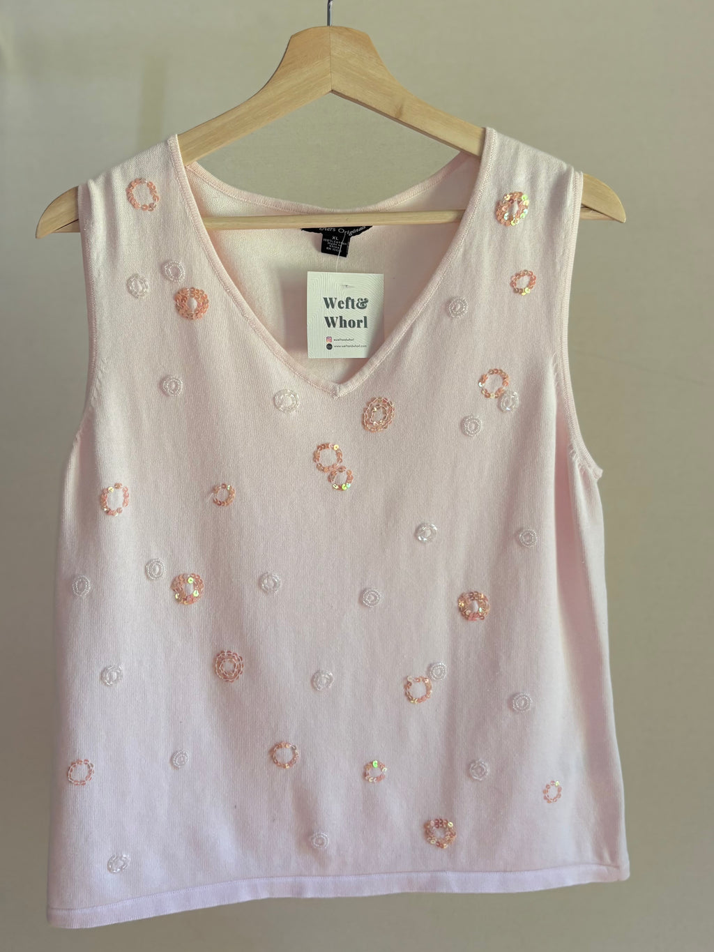 Y2K Vintage Pink Tank Top with Sequins & Beads