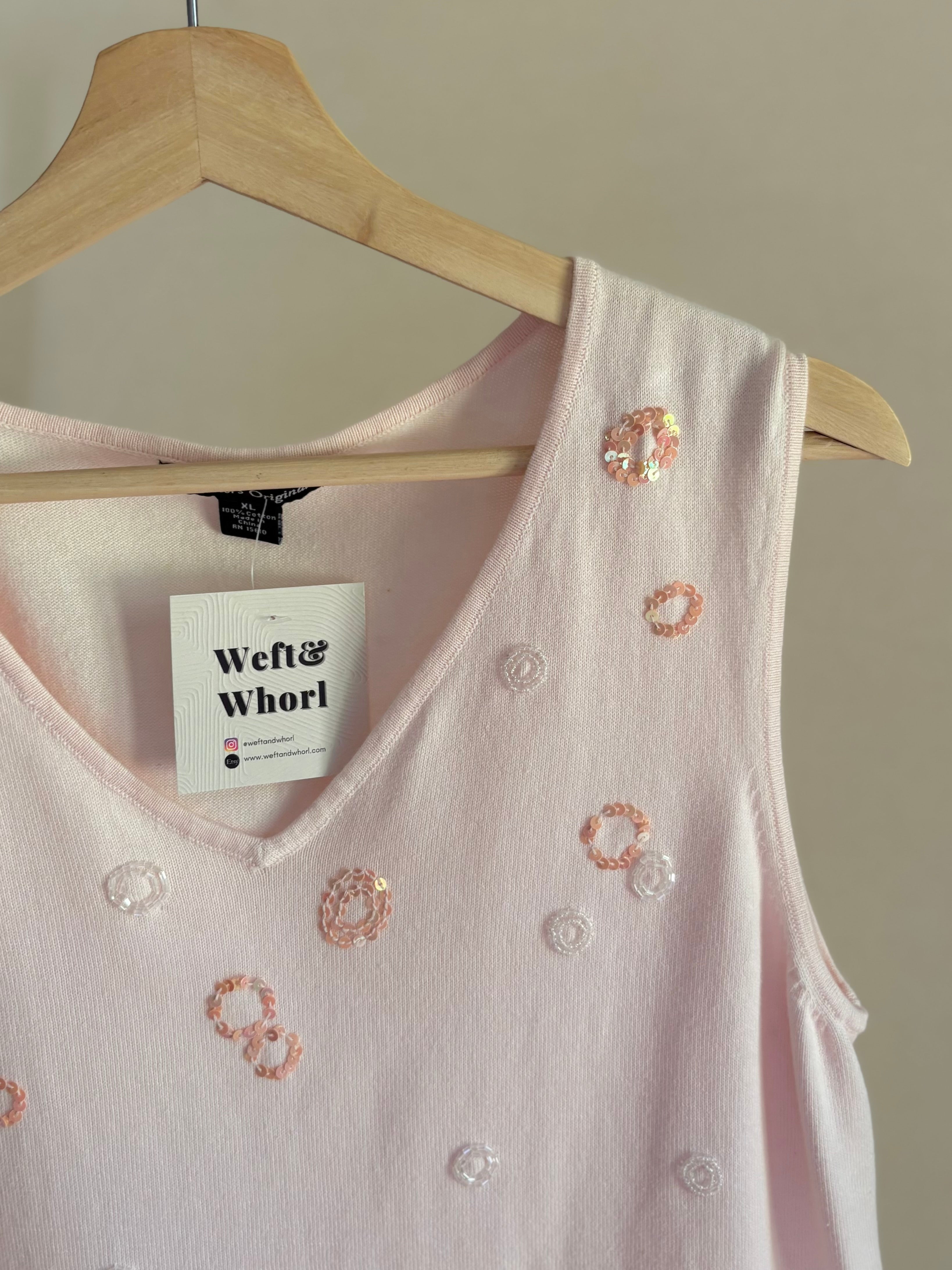 Y2K Vintage Pink Tank Top with Sequins & Beads