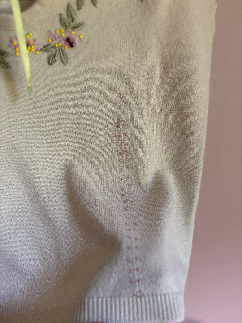 1990s Beaded Floral Knit Tank Top with Bow
