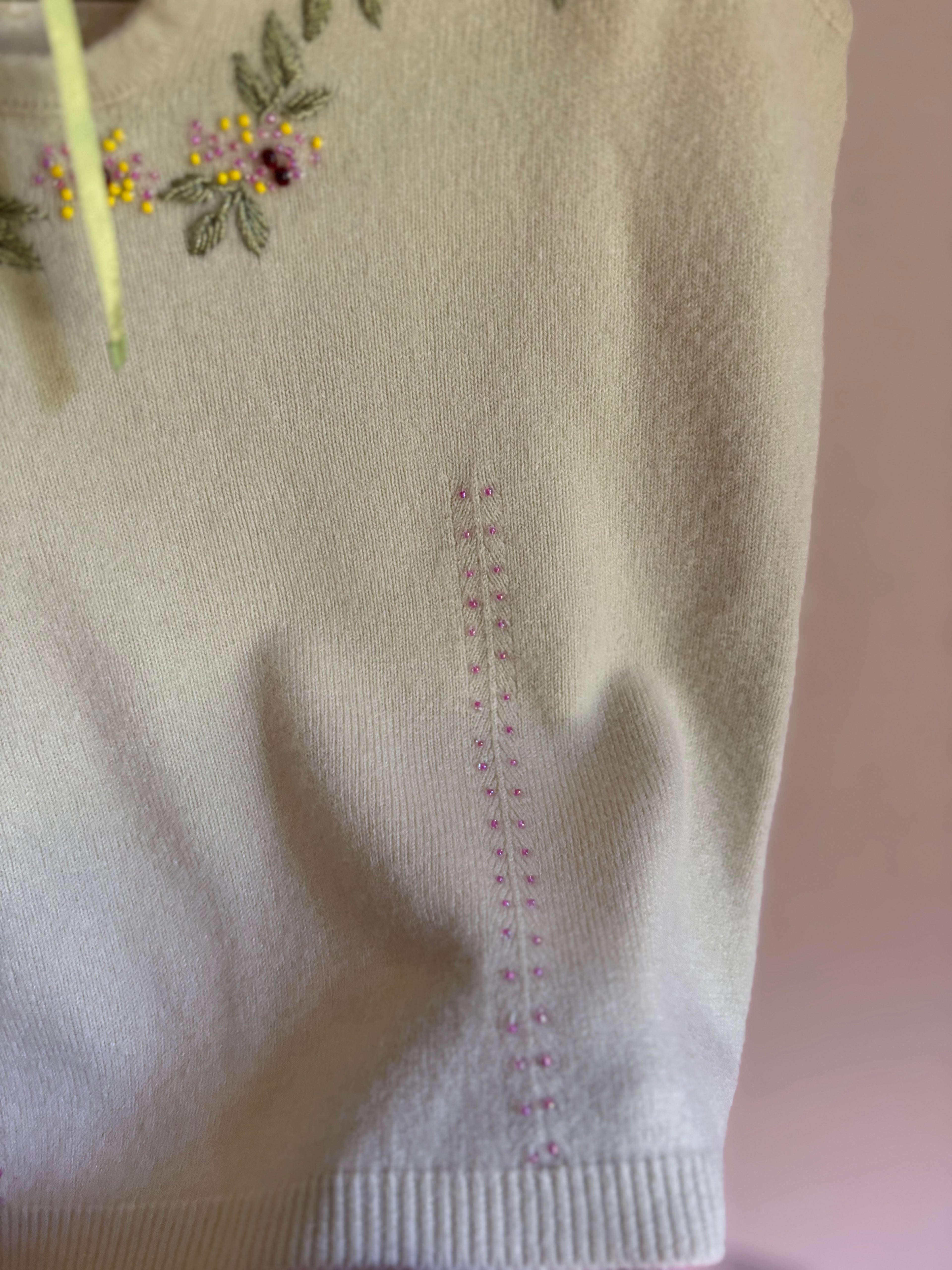 1990s Beaded Floral Knit Tank Top with Bow