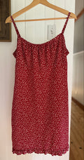 1990s Red Floral dress with Ruffle Trim