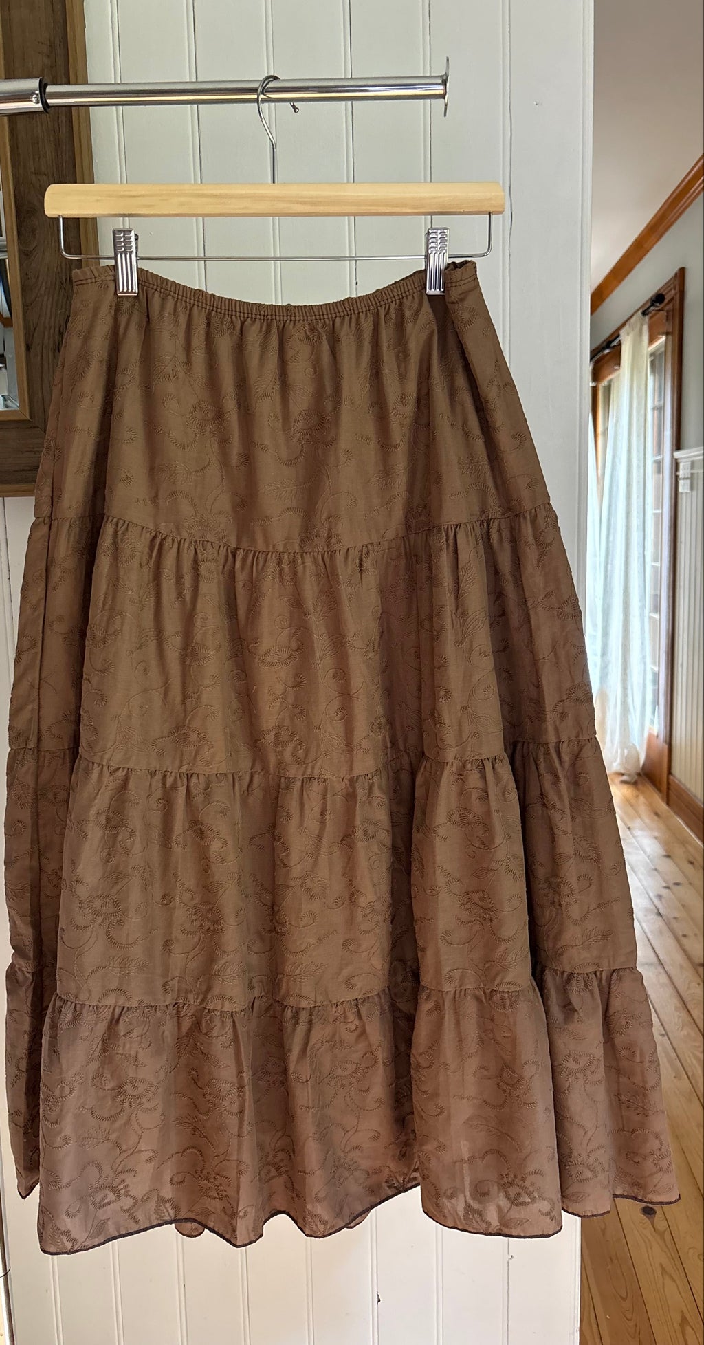 Y2K Embroidered Floral Brown Maxi Skirt