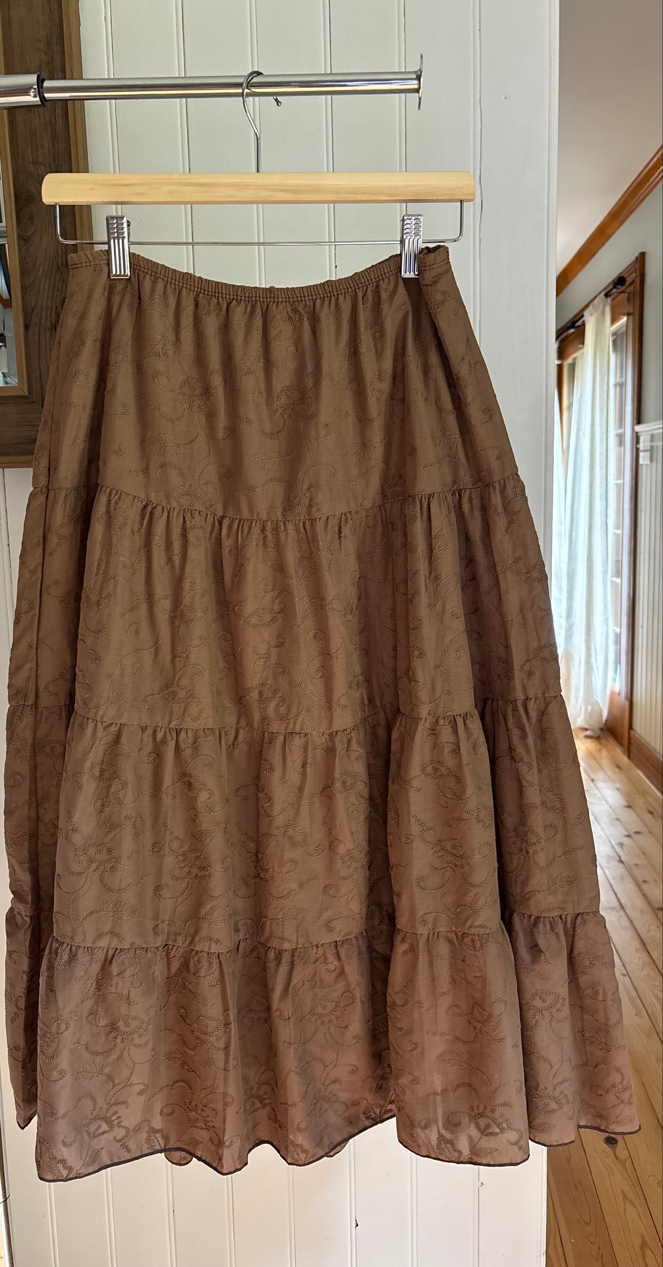 Y2K Embroidered Floral Brown Maxi Skirt