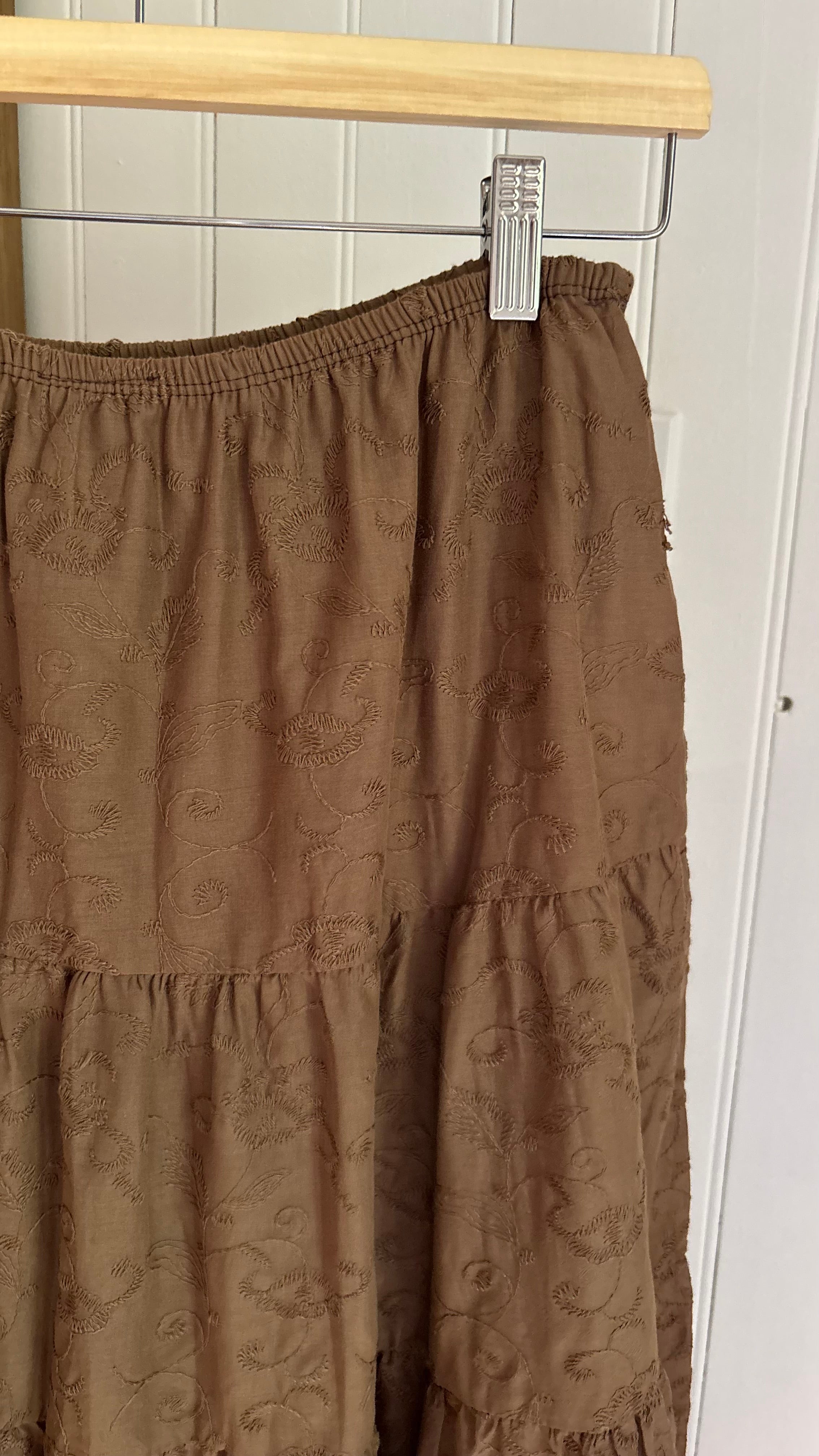 Y2K Embroidered Floral Brown Maxi Skirt