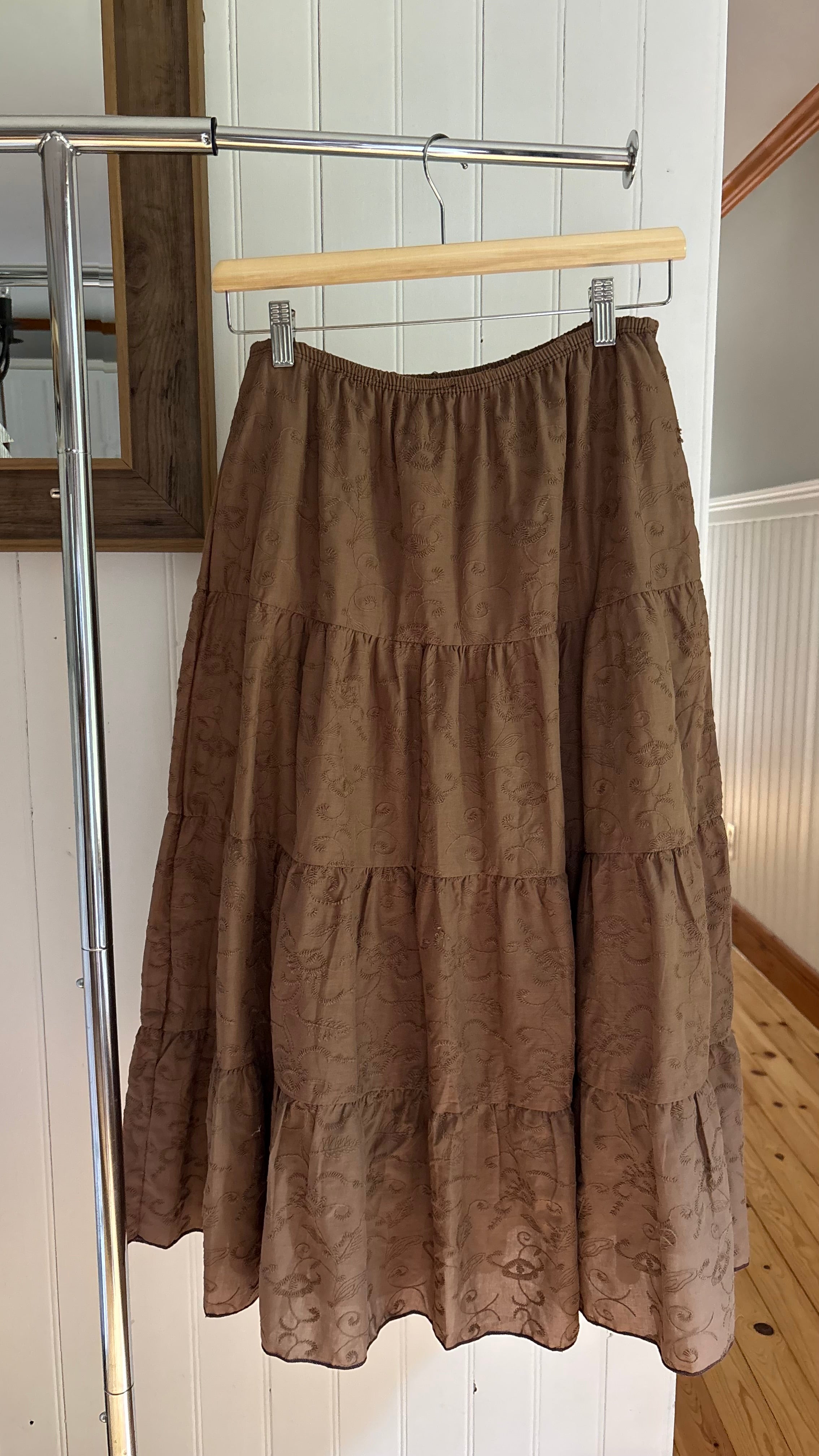 Y2K Embroidered Floral Brown Maxi Skirt