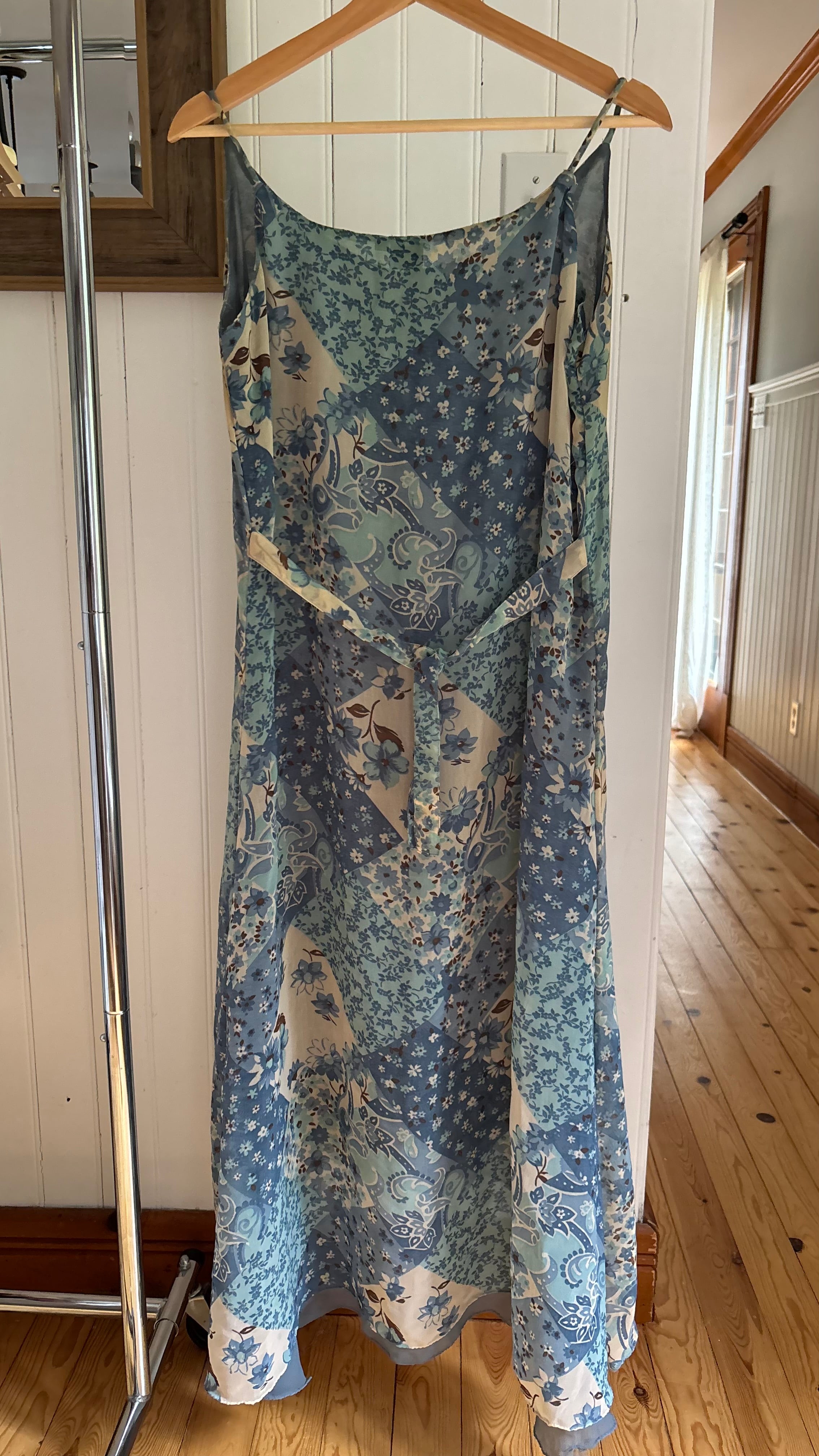 1990s Patchwork Design Maxi Dress with Tie-Back