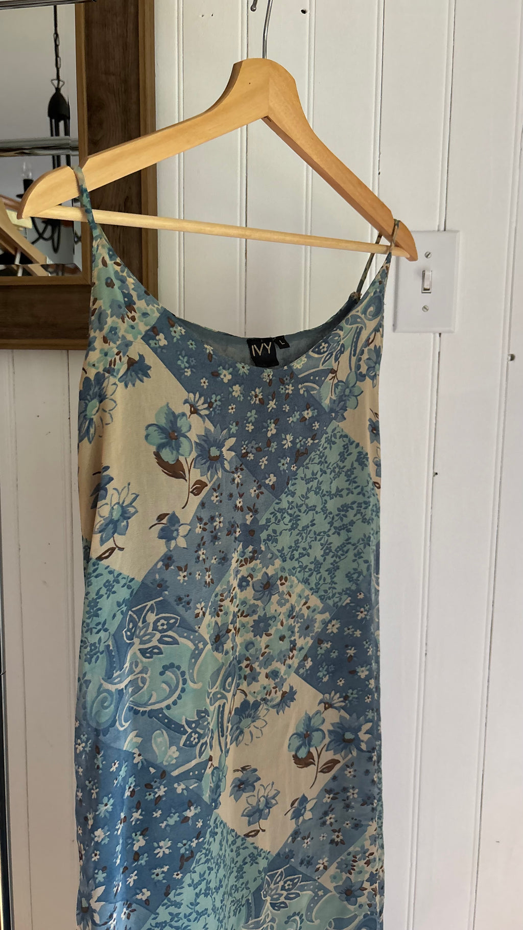 1990s Patchwork Design Maxi Dress with Tie-Back