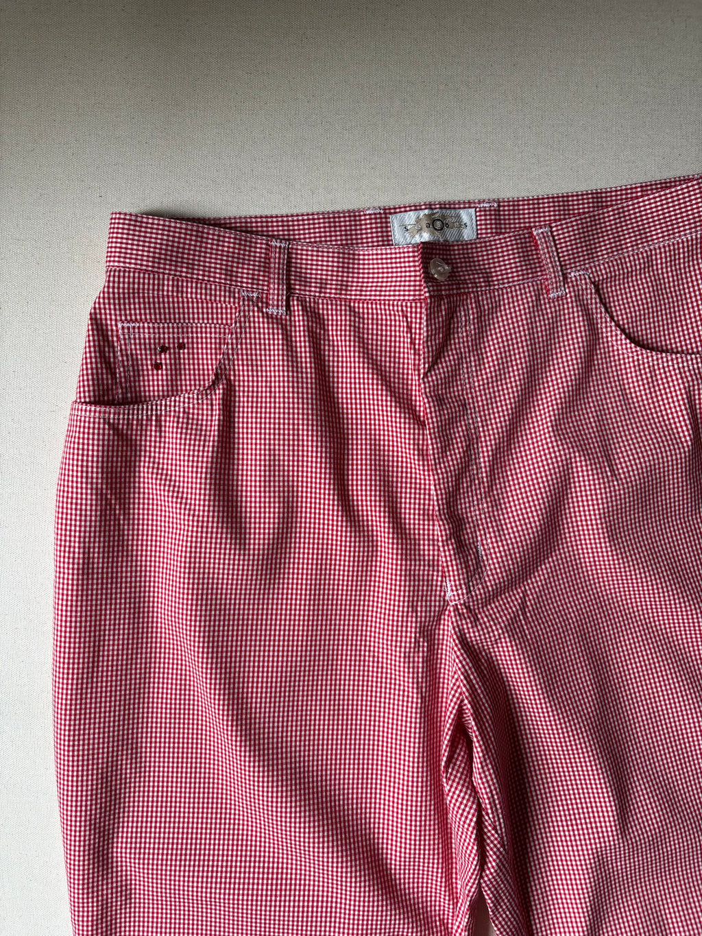 1990s Red Gingham Light Summer Capris | 34" waist