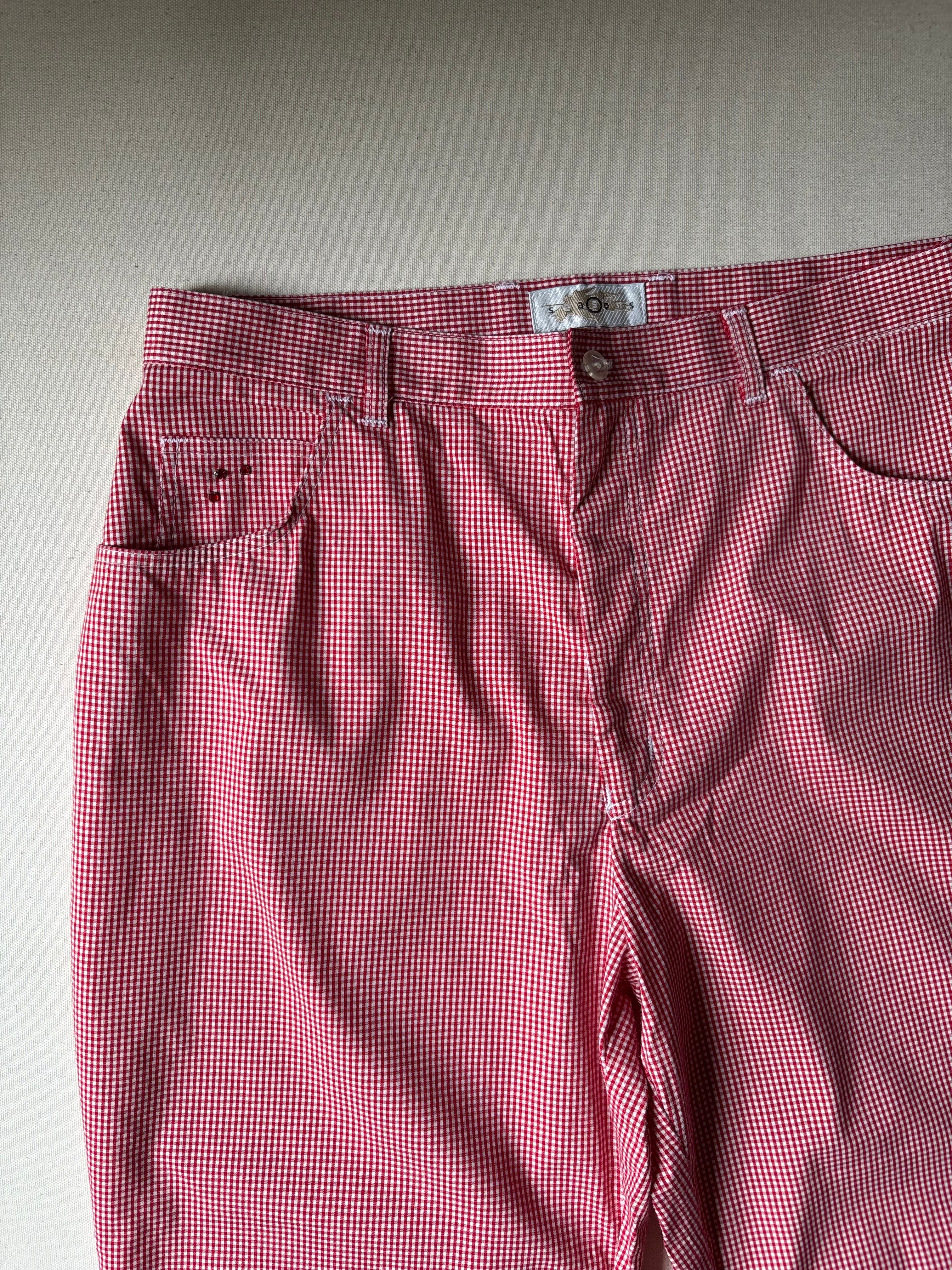 1990s Red Gingham Light Summer Capris | 34" waist