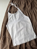 Y2K Cream Halter Top with Flower Design
