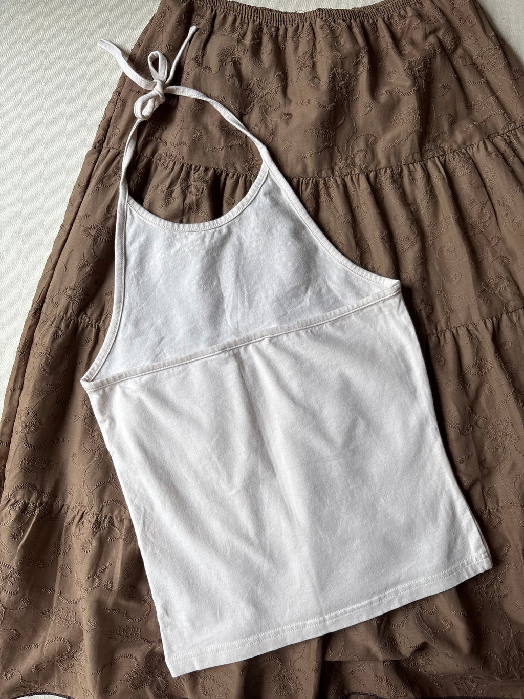 Y2K Cream Halter Top with Flower Design