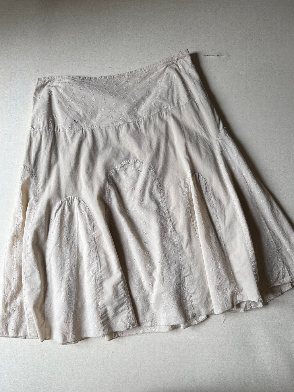 1990s Eyelet Cotton Midi Skirt with Beads