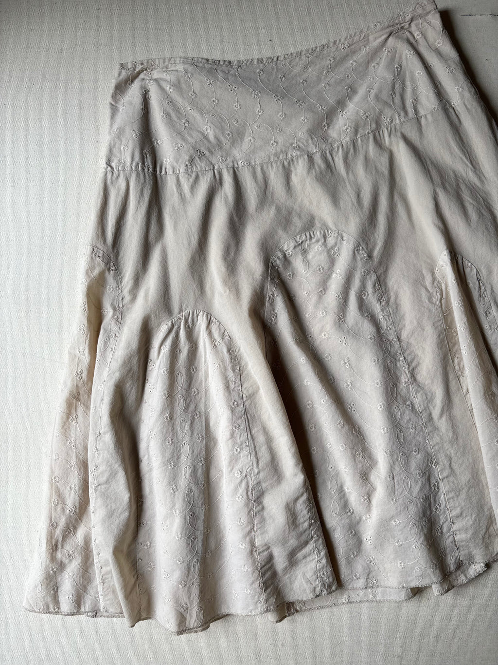 1990s Eyelet Cotton Midi Skirt with Beads