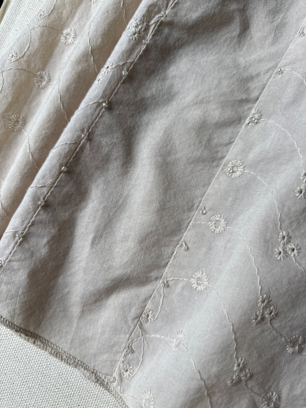 1990s Eyelet Cotton Midi Skirt with Beads