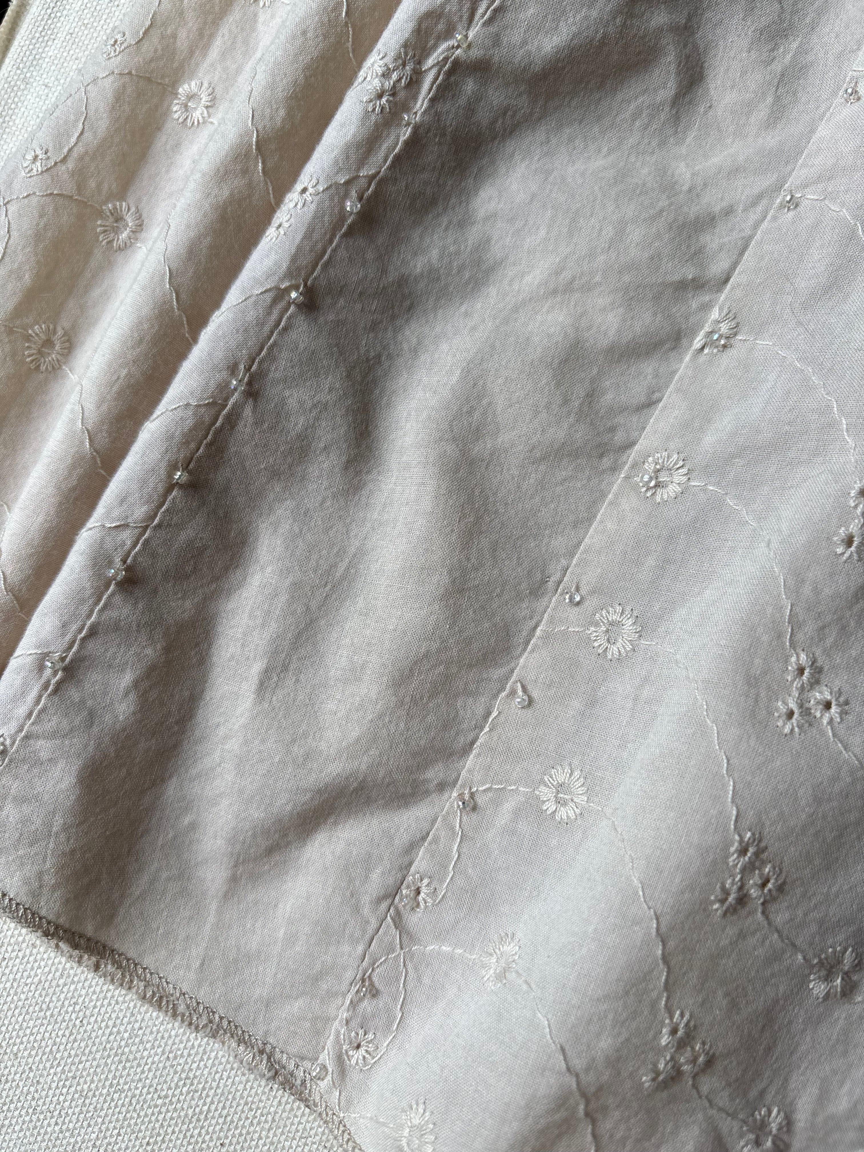 1990s Eyelet Cotton Midi Skirt with Beads